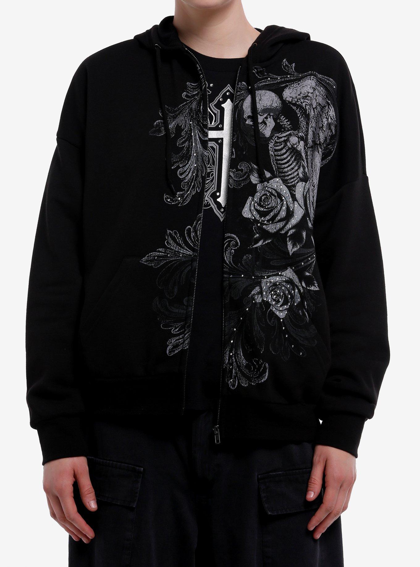 Social Collision Skeleton Fated Destiny Rhinestone Girls Hoodie, , hi-res