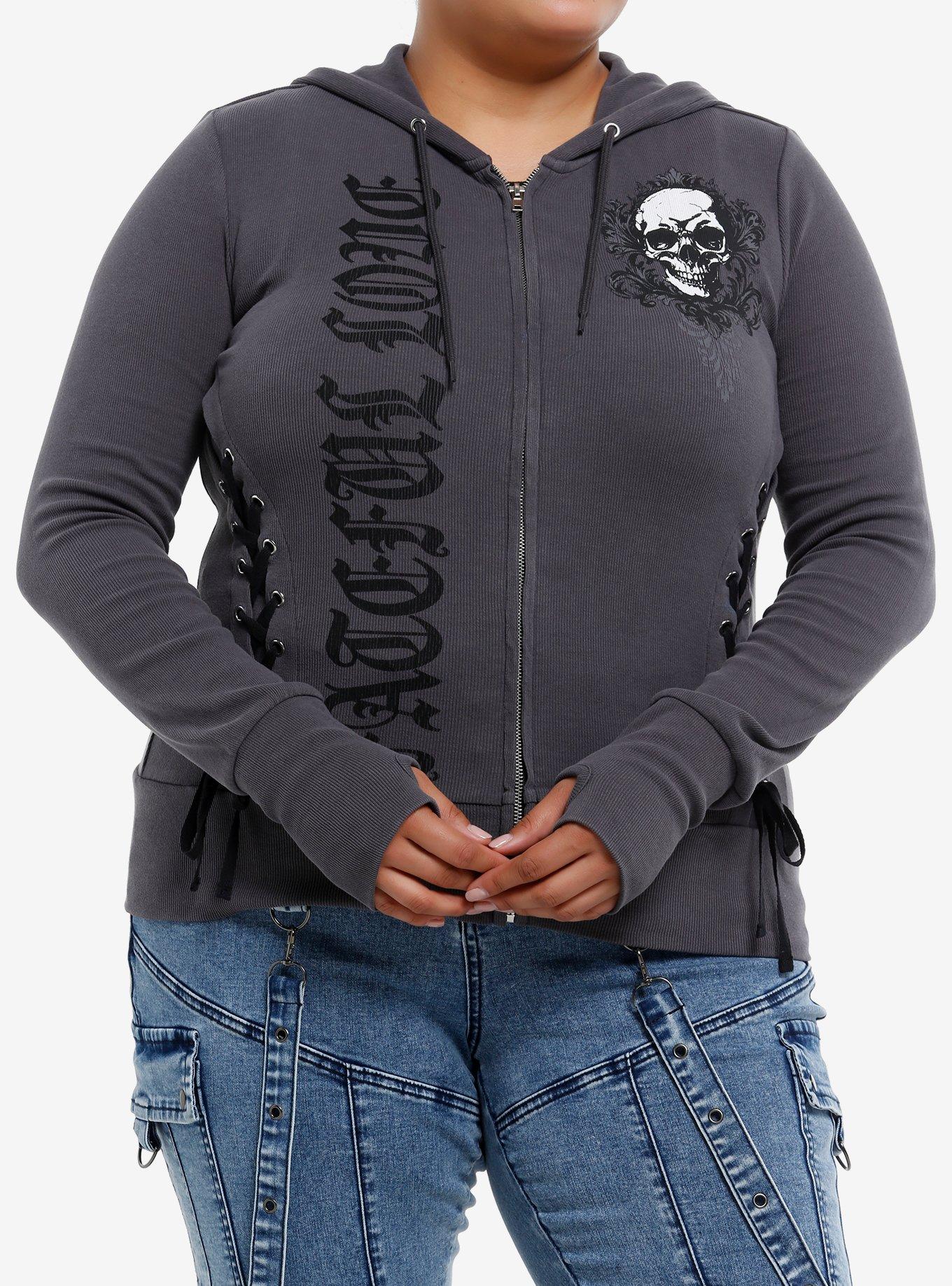 Fateful Love Skull Lace-Up Girls Hoodie Plus Size, , hi-res