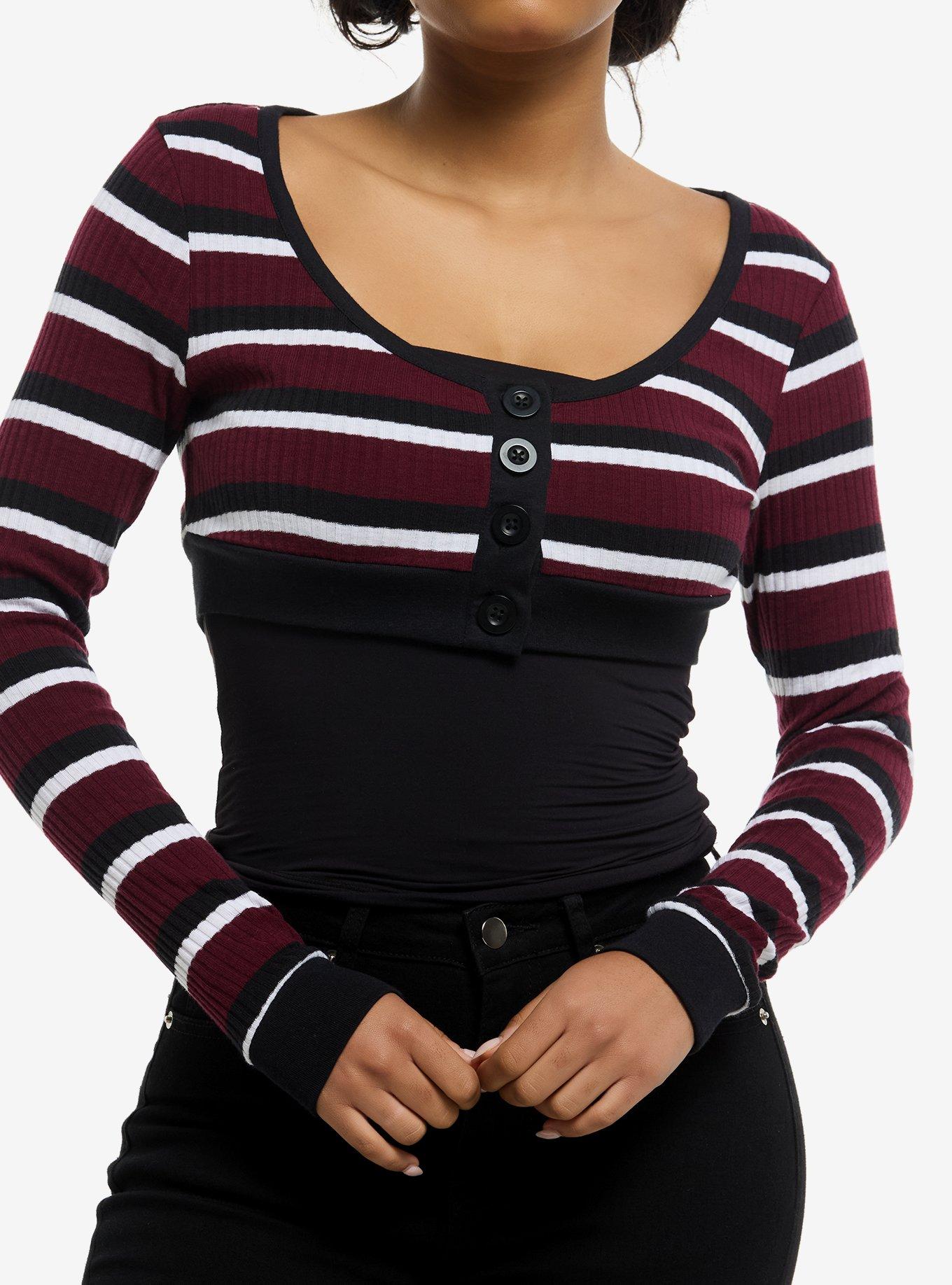 Social Collision Maroon White Stripe Bolero Girls Crop Shrug, , hi-res