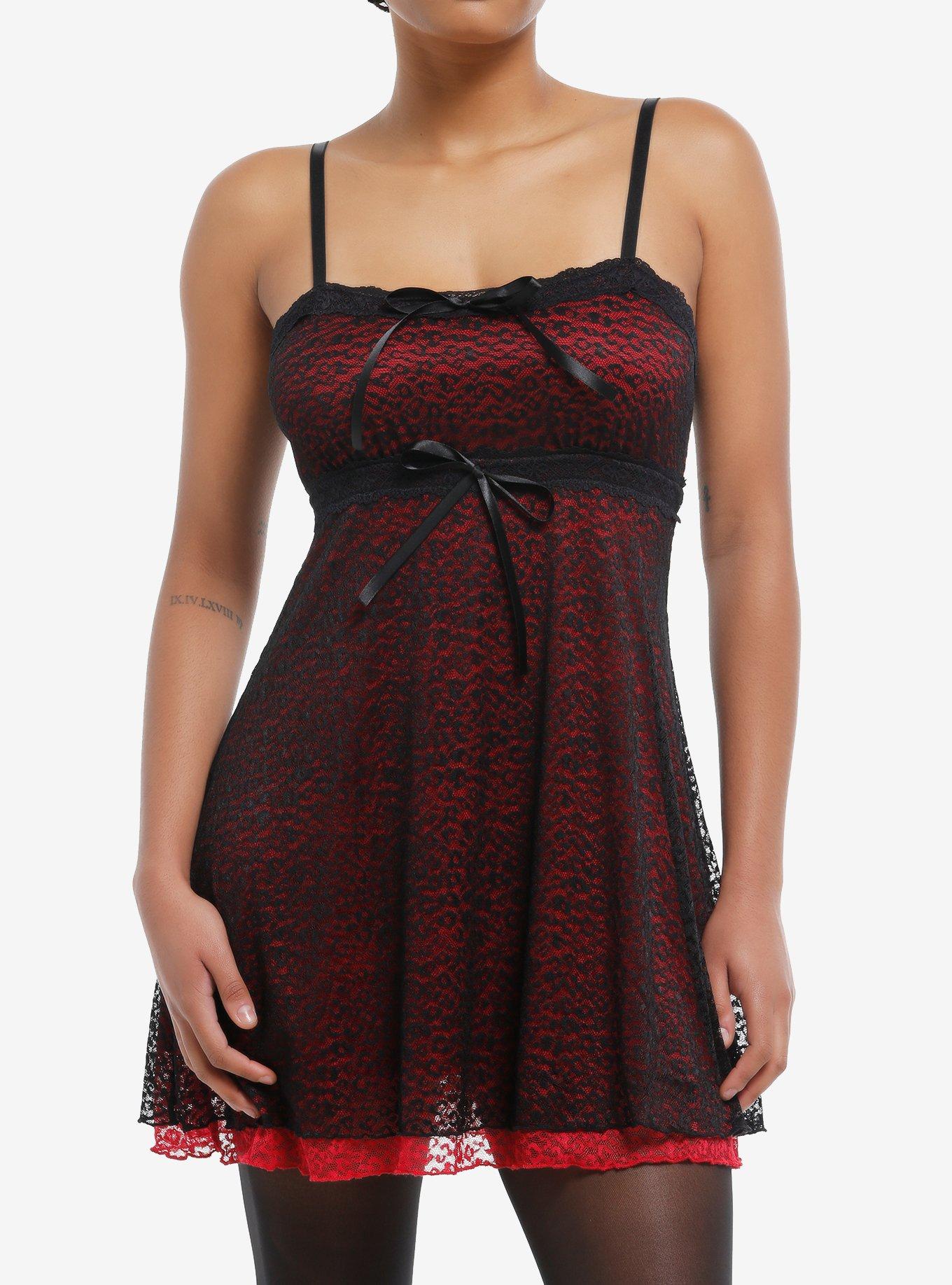 Social Collision Red & Black Leopard Lace Cami Dress, , hi-res