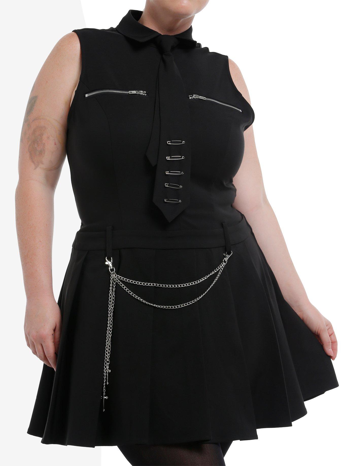 Safety Pin Black Tie Chain Tank Dress, , hi-res