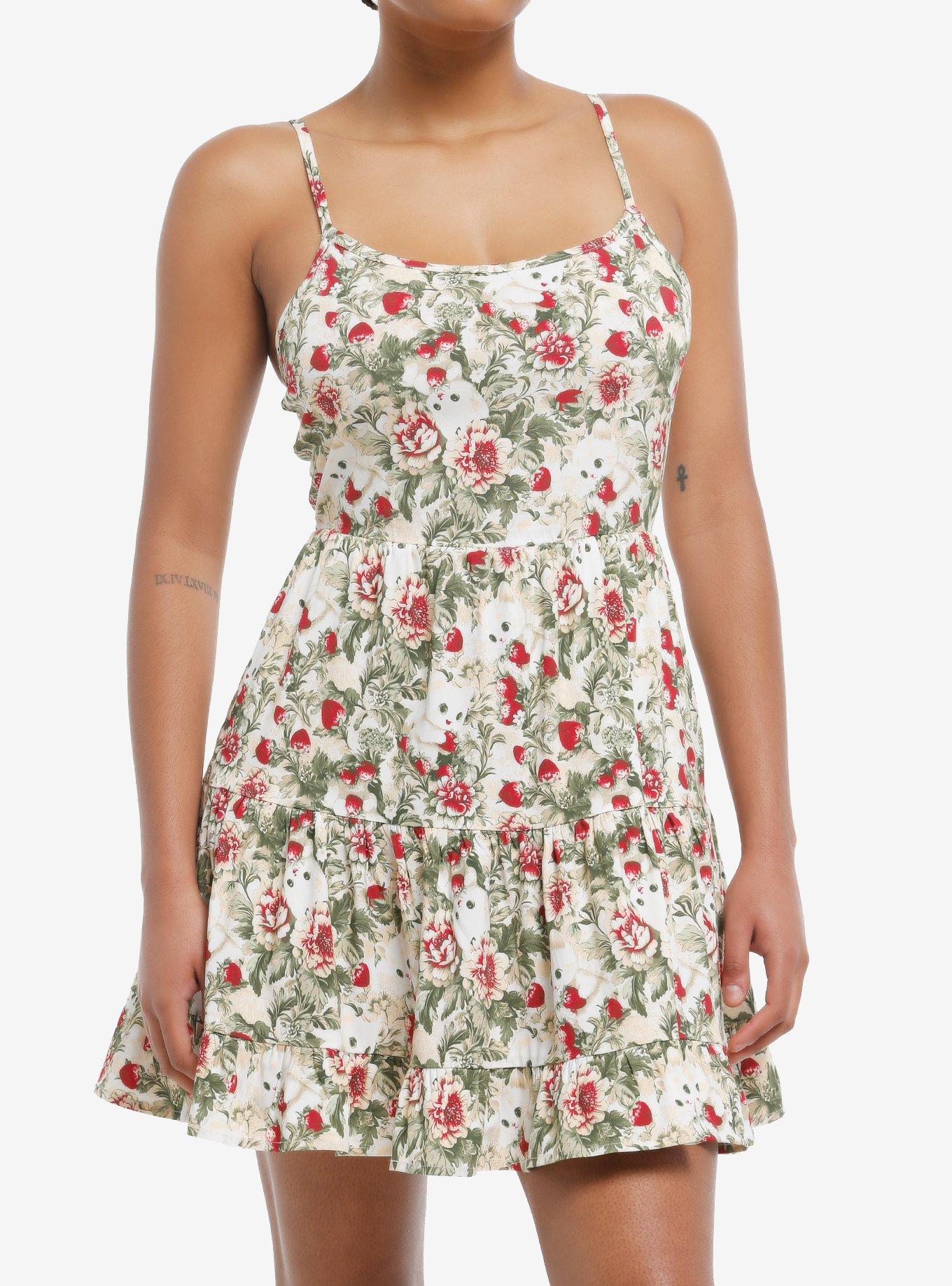 Thorn & Fable Berries & Cats Tiered Cami Dress, , hi-res