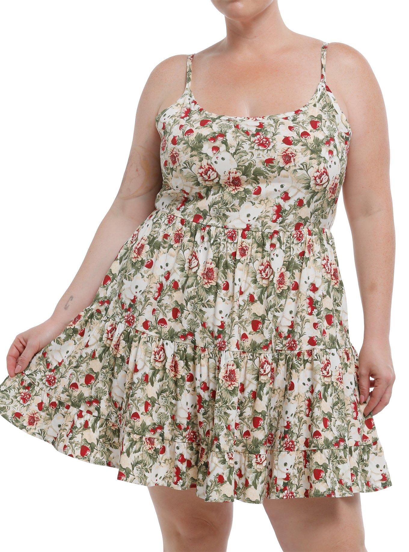 Thorn & Fable Berries & Cats Tiered Cami Dress Plus Size, , hi-res