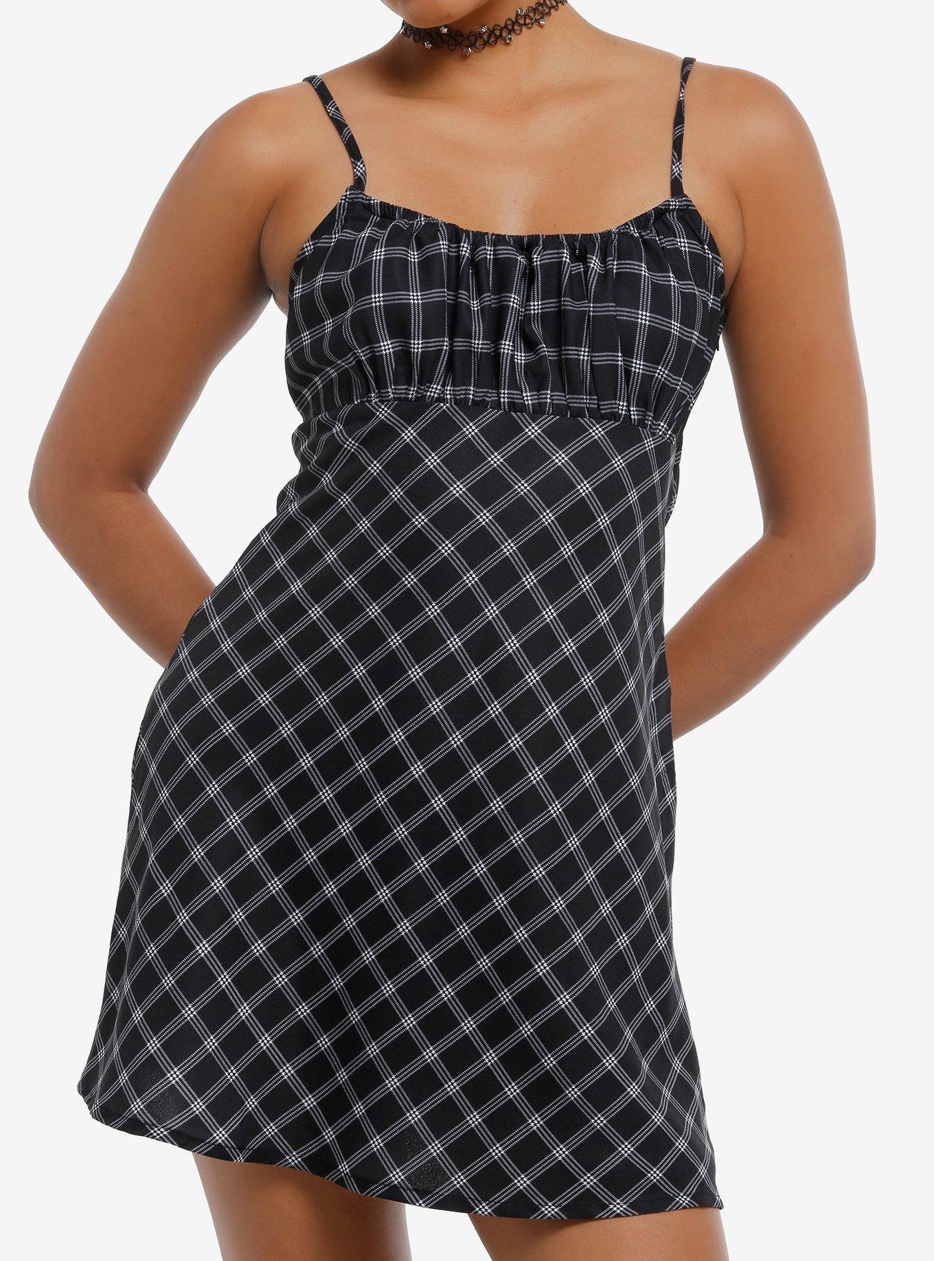 Social Collision Black & White Plaid Cami Dress, , hi-res
