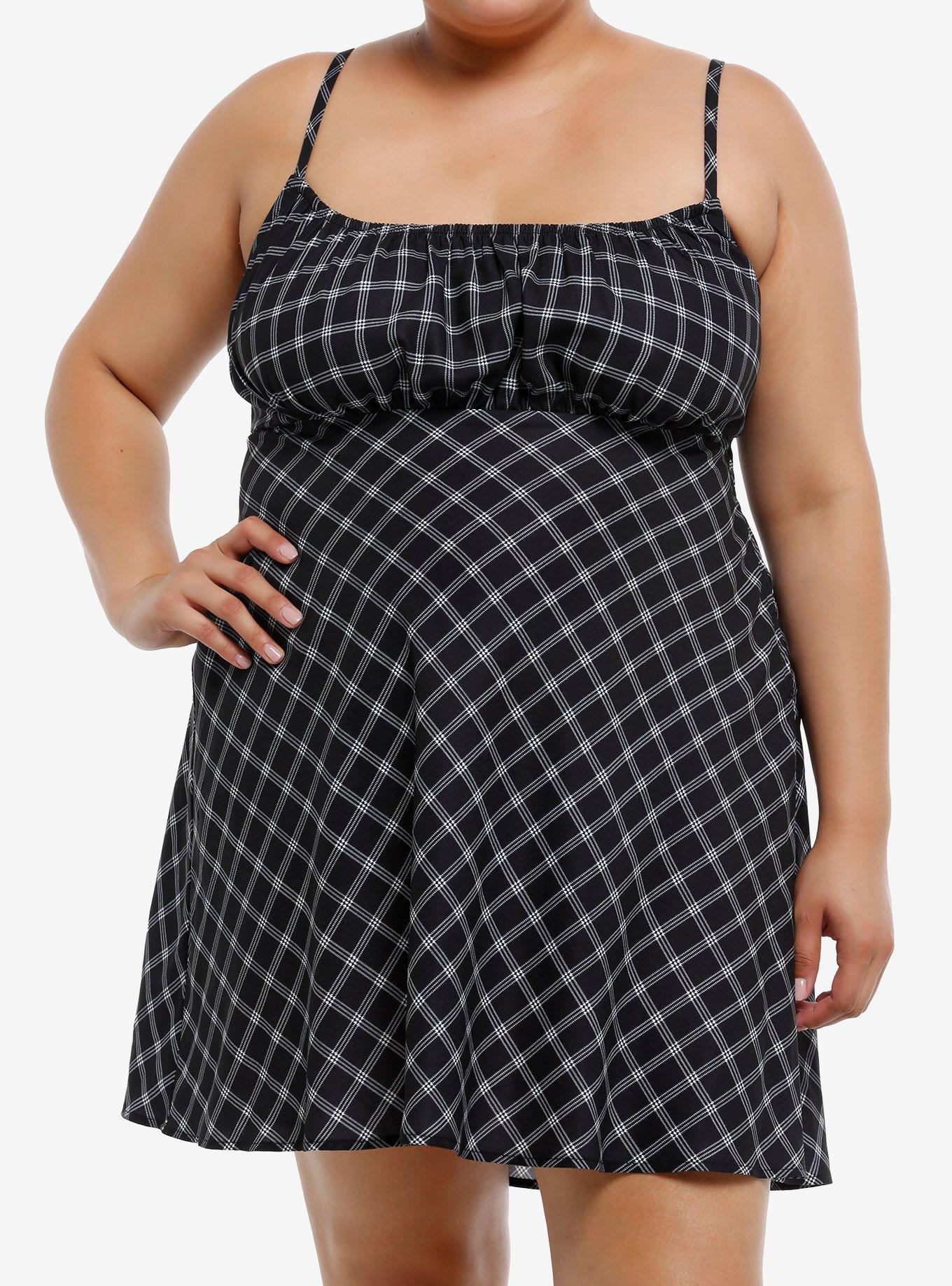 Social Collision Black & White Plaid Cami Dress Plus Size, , hi-res