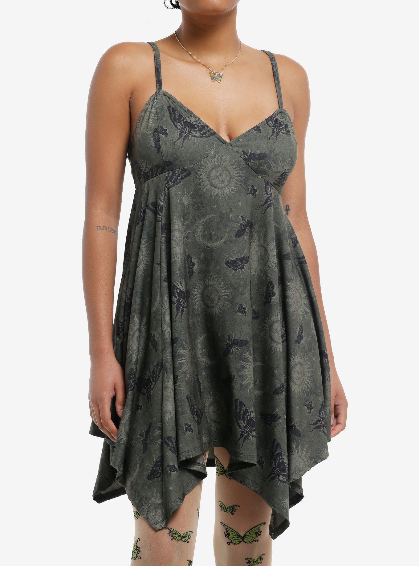 Cosmic Aura Celestial Moth Hanky Hem Cami Dress, GREEN, hi-res