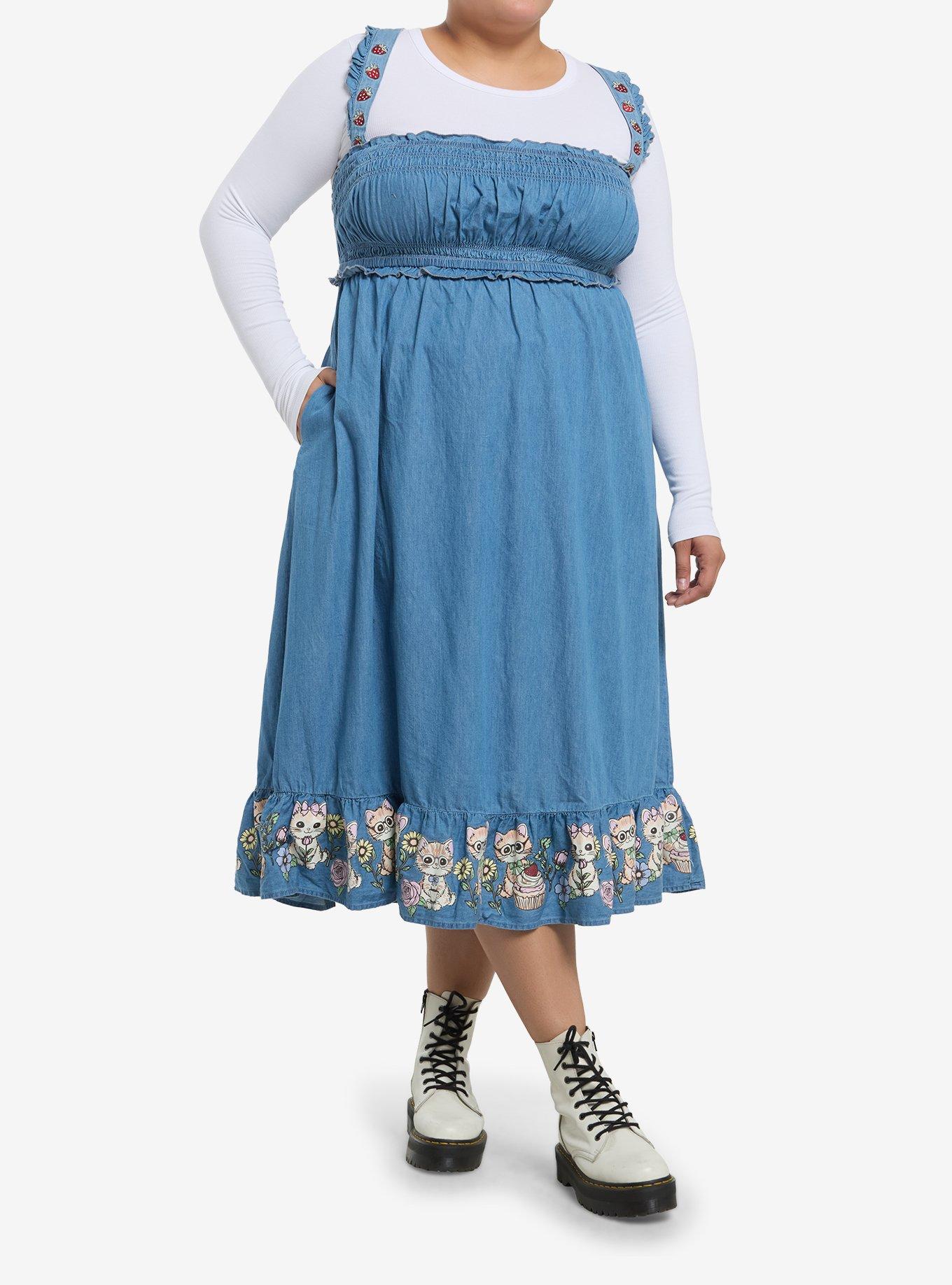 Thorn & Fable Cat Strawberry Midi Dress Plus Size | Hot Topic