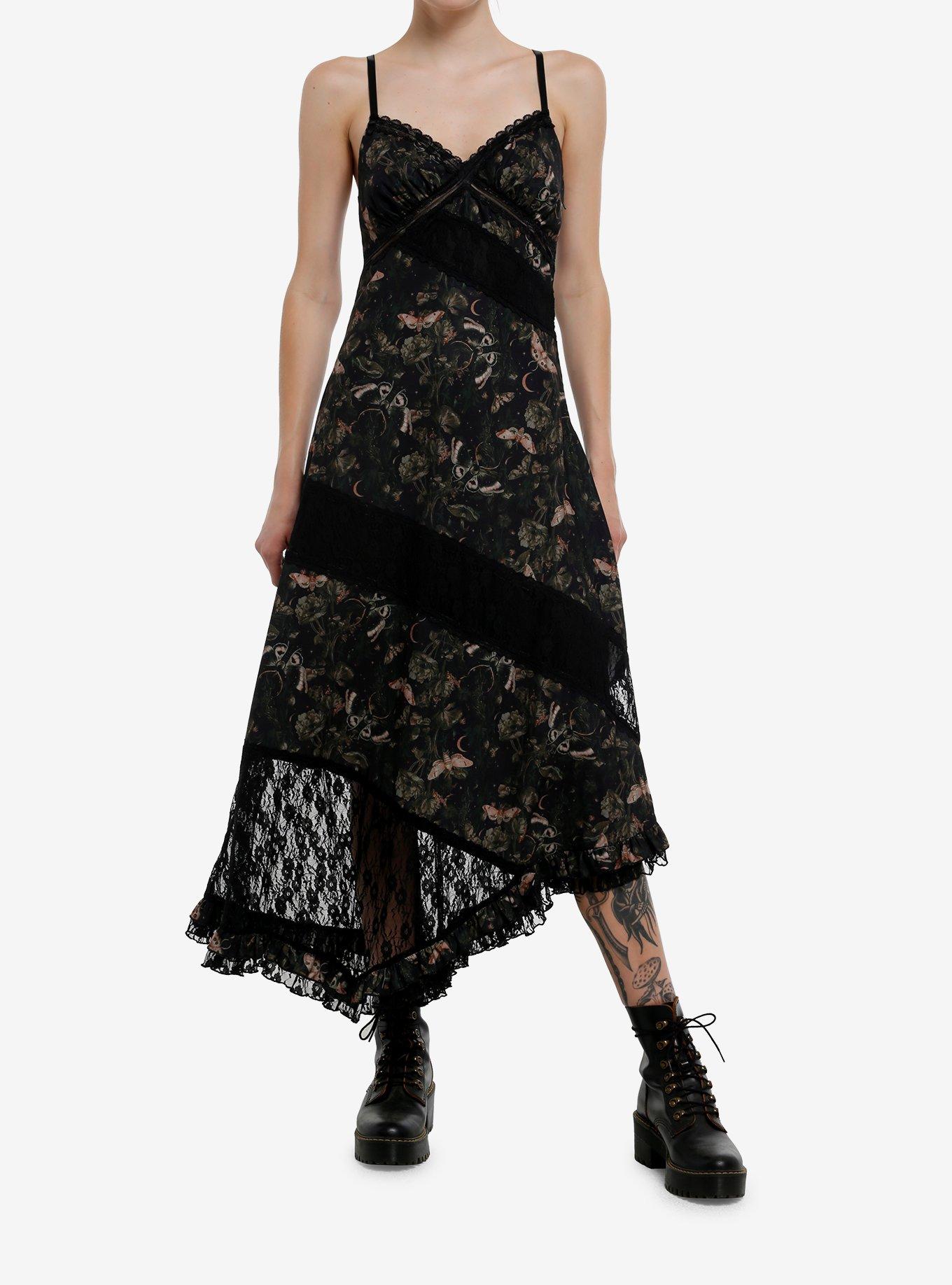 Cosmic Aura Celestial Moth Lace Asymmetrical Midaxi Slip Dress, , hi-res