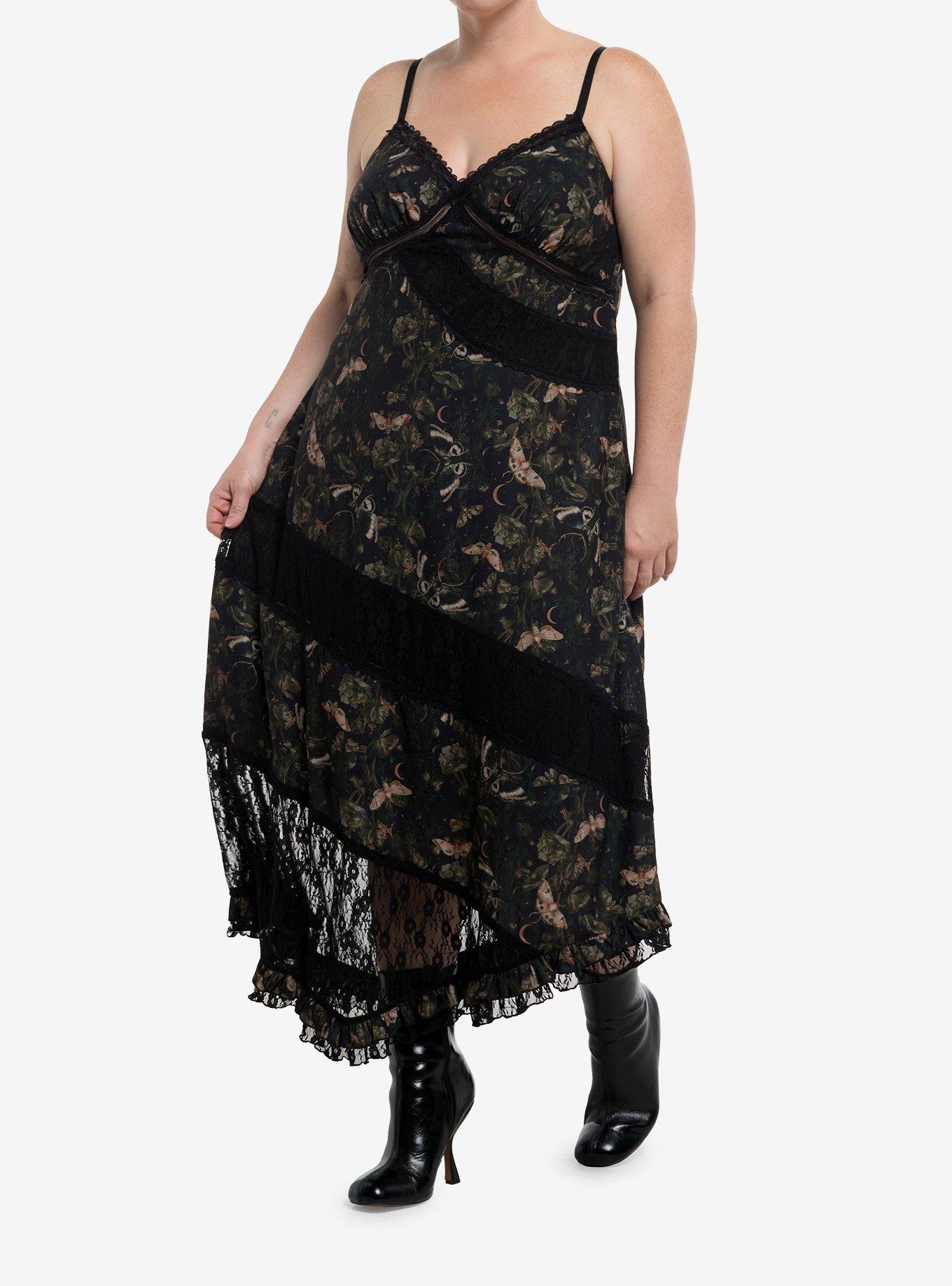 Cosmic Aura Celestial Moth Lace Asymmetrical Midaxi Slip Dress Plus Size, , hi-res