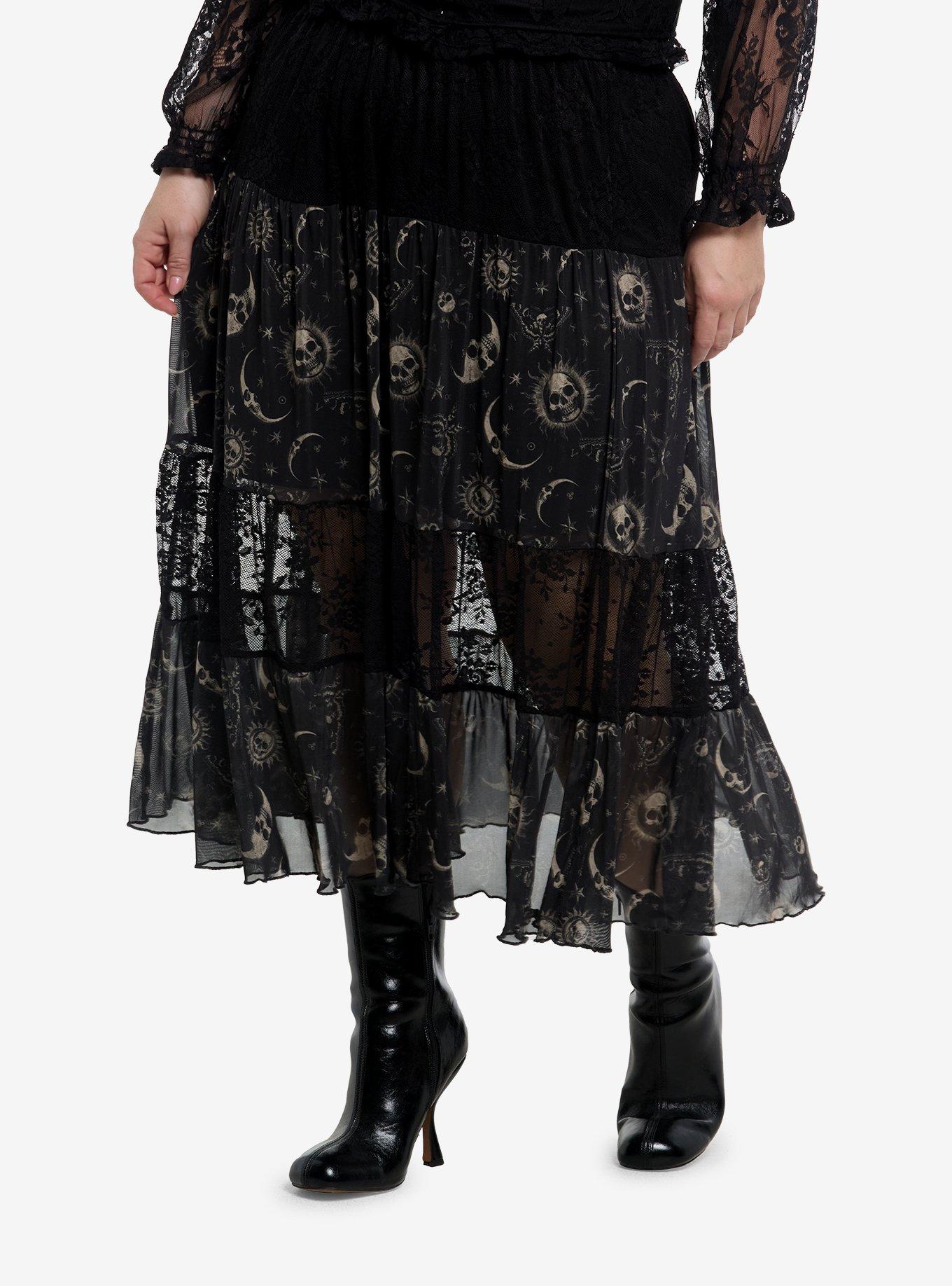 Cosmic Aura Celestial Lace Tiered Midi Skirt Plus Size, , hi-res