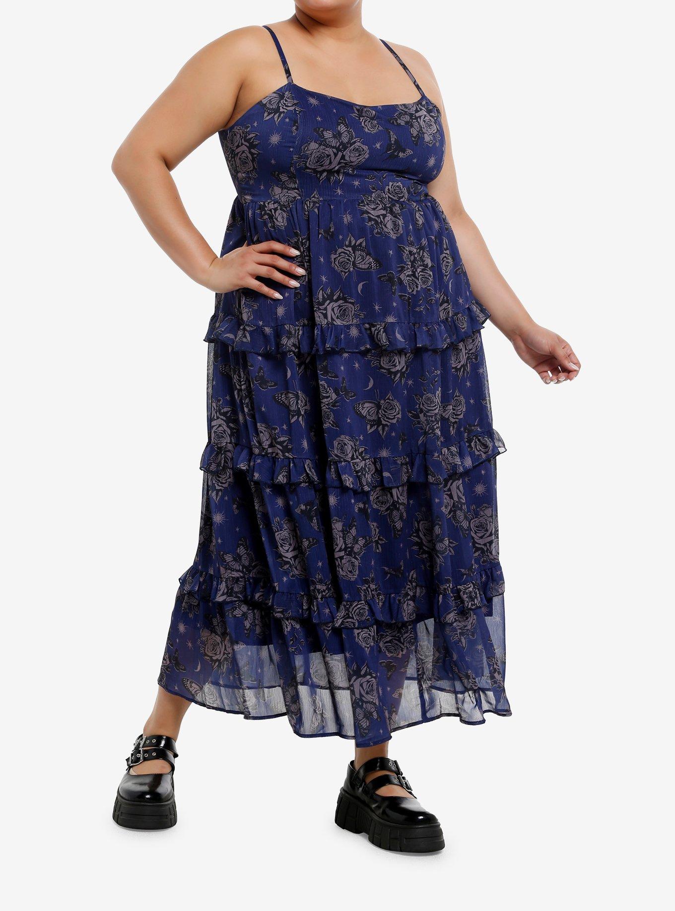 Cosmic Aura Butterfly Rose Tiered Midaxi Dress Plus Size, , hi-res