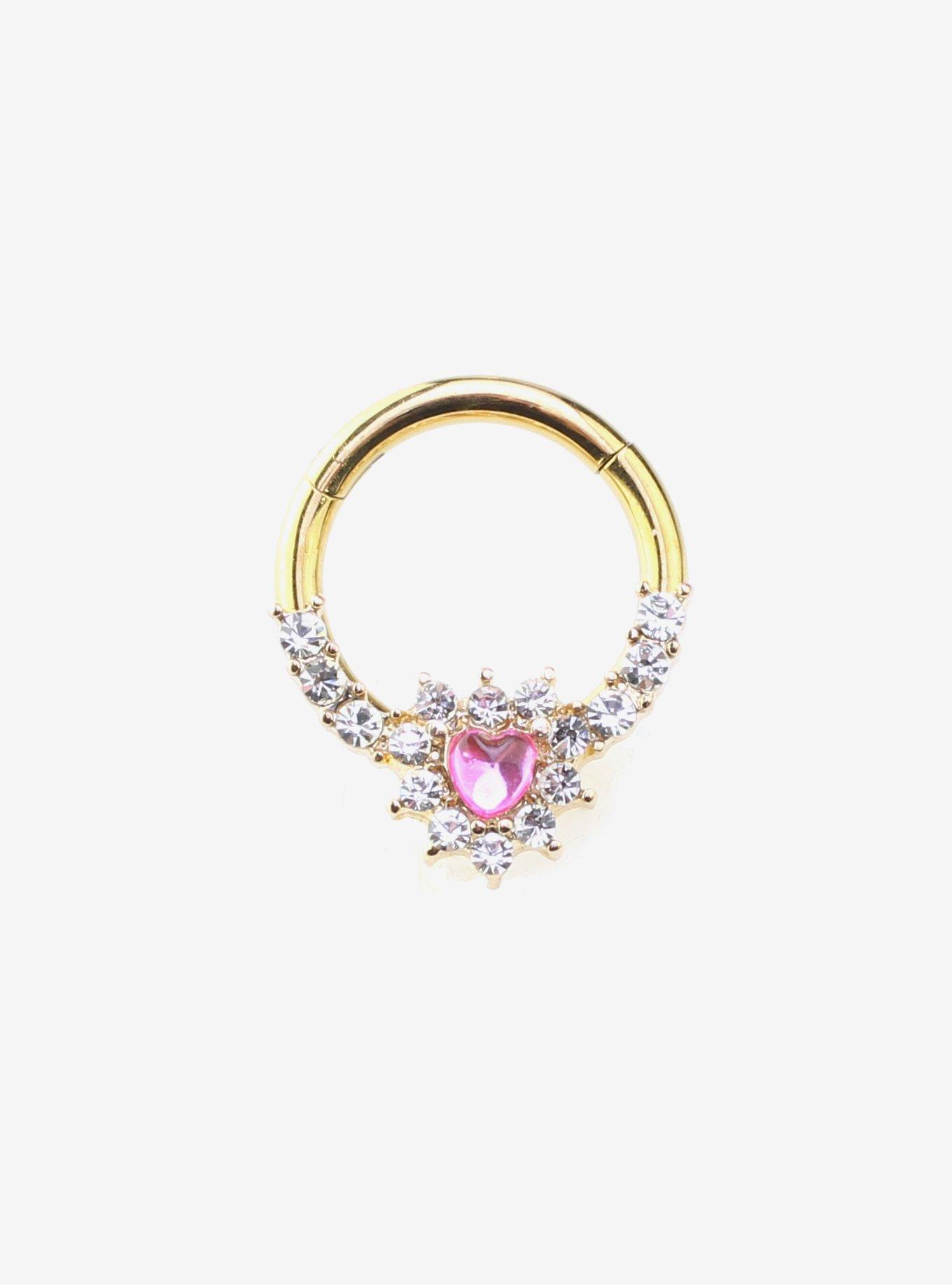 Steel Pink Heart Bling Hinged Clicker, , hi-res
