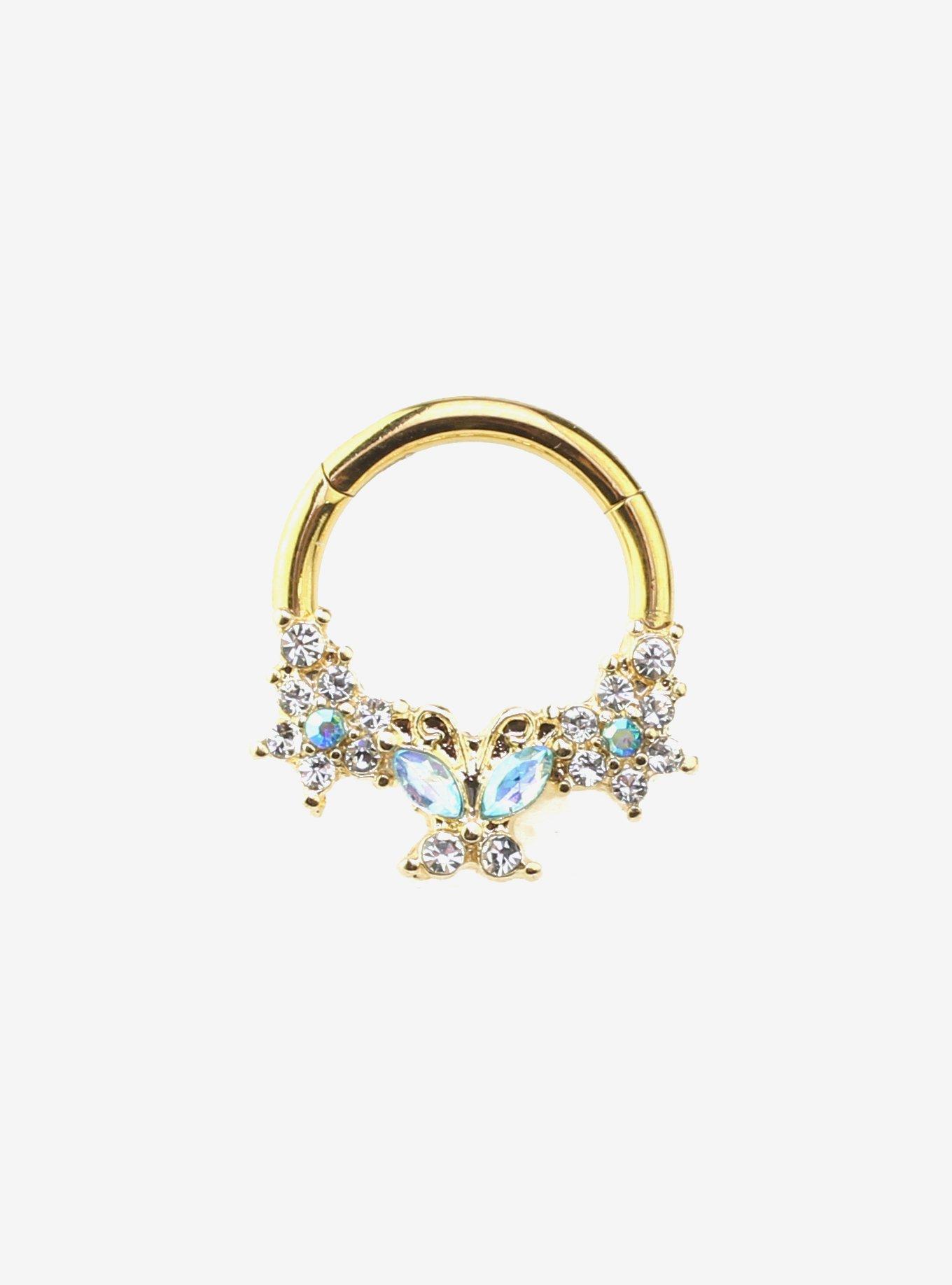 Steel Blue Butterfly Bling Hinged Clicker, , hi-res