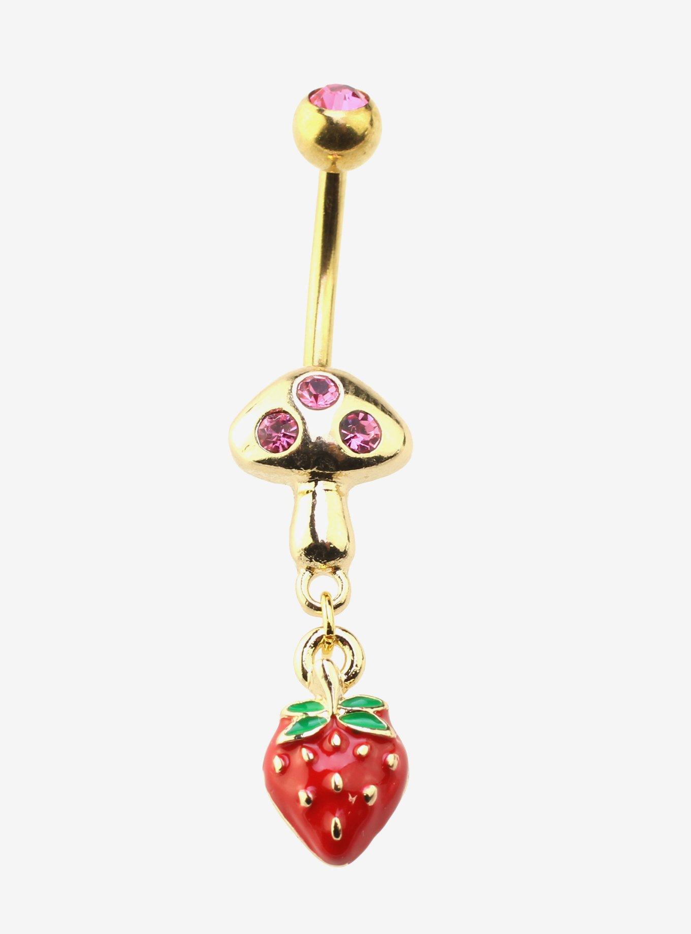 14G Steel Mushroom Strawberry Navel Barbell, , hi-res