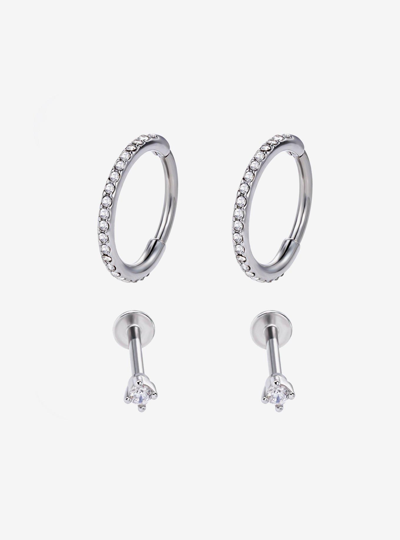Steel Bling Labret Stud & Hinged Clicker 4 Pack, , hi-res