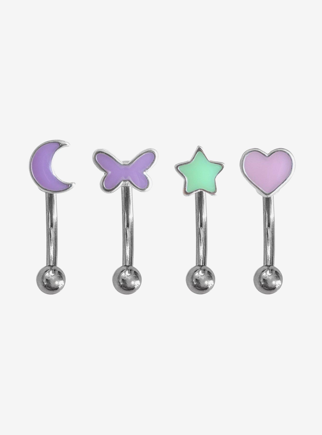Steel Pastel Celestial Butterfly Glow-In-The-Dark Eyebrow Barbell 4 Pack, , hi-res