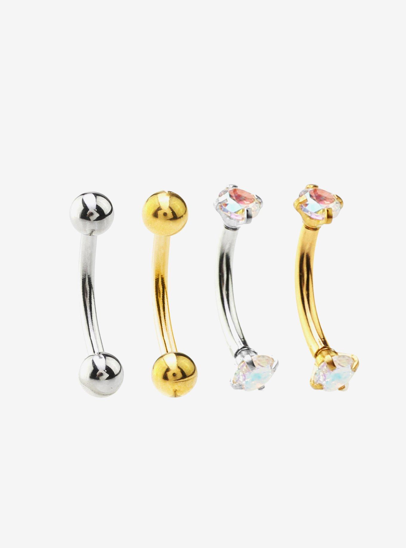 16G Steel Gold & Silver Eyebrow Barbell 4 Pack, , hi-res