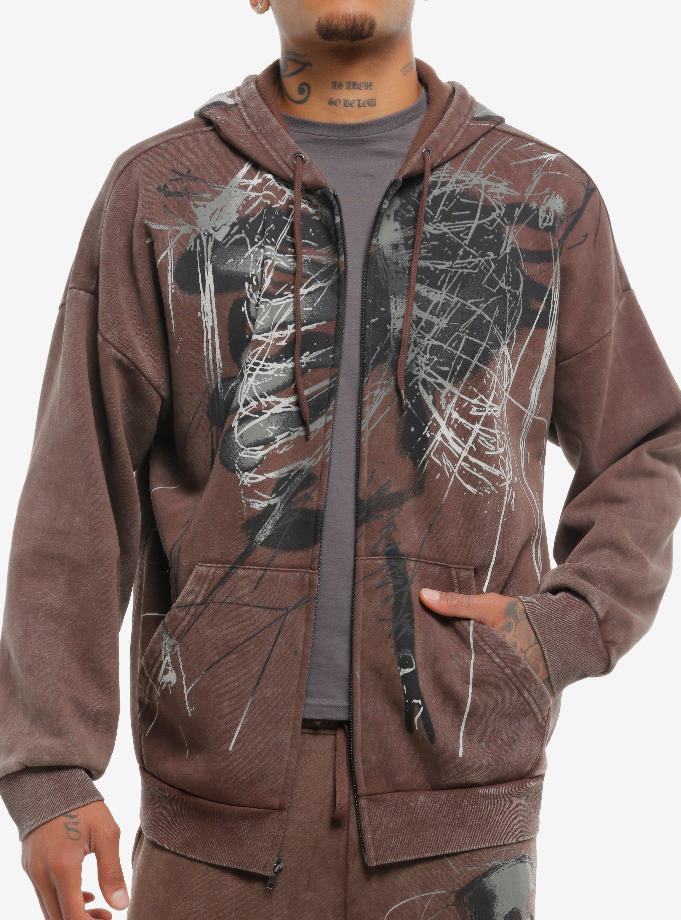Skeleton Sketch Brown Wash Hoodie Hot Topic