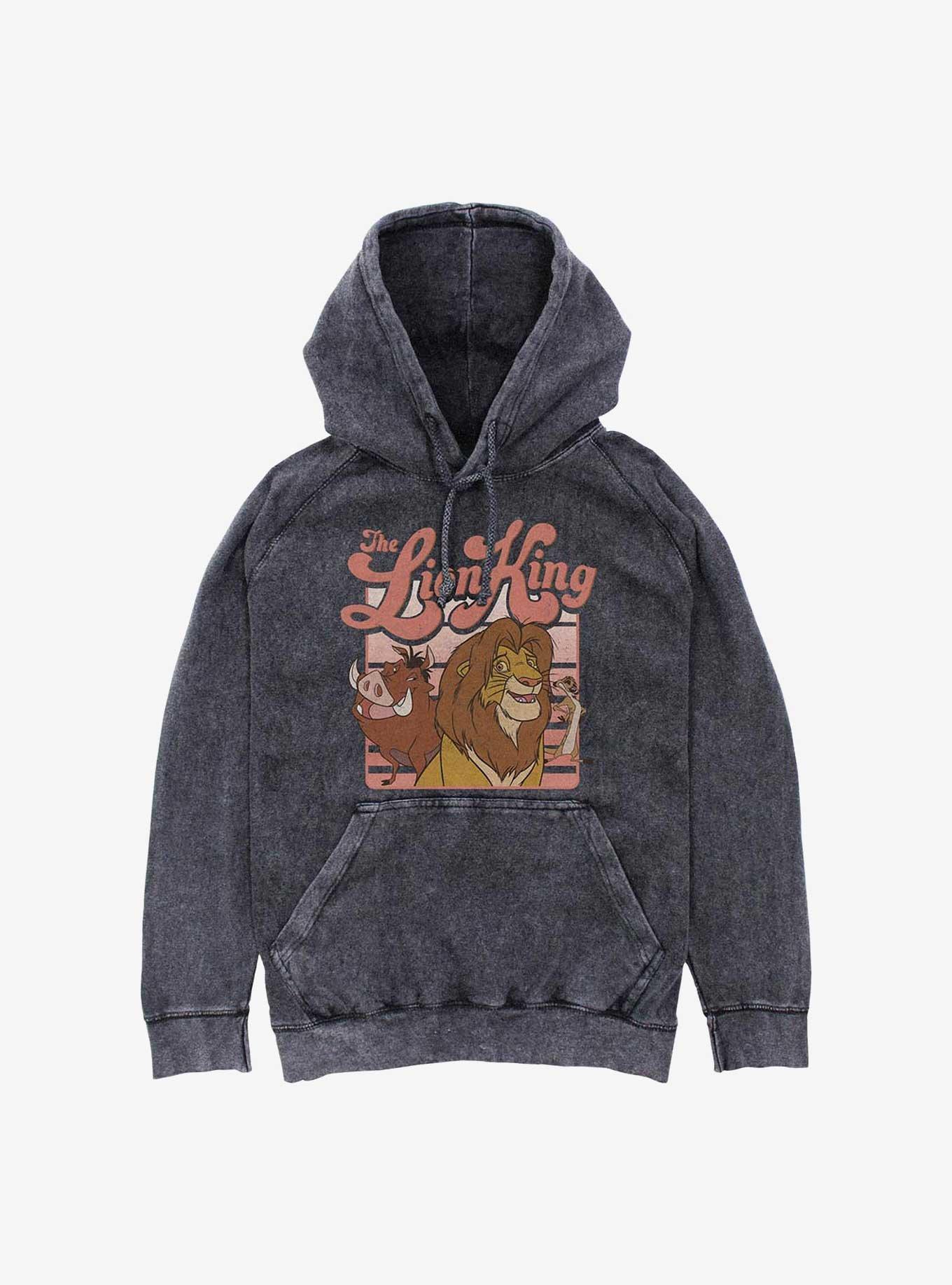 Disney The Lion King Group Retro Stripe Mineral Wash Hoodie, BLACK, hi-res