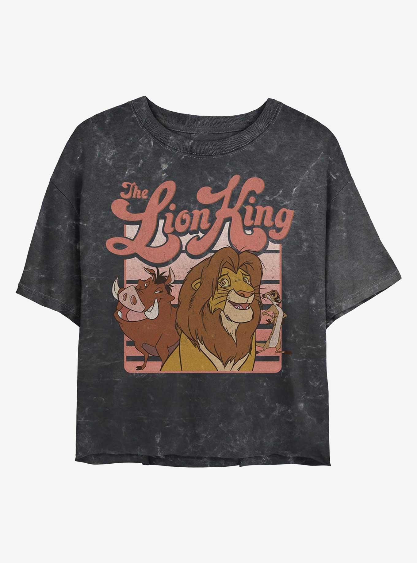 Disney The Lion King Group Retro Stripe Girls Mineral Wash Crop T-Shirt, , hi-res