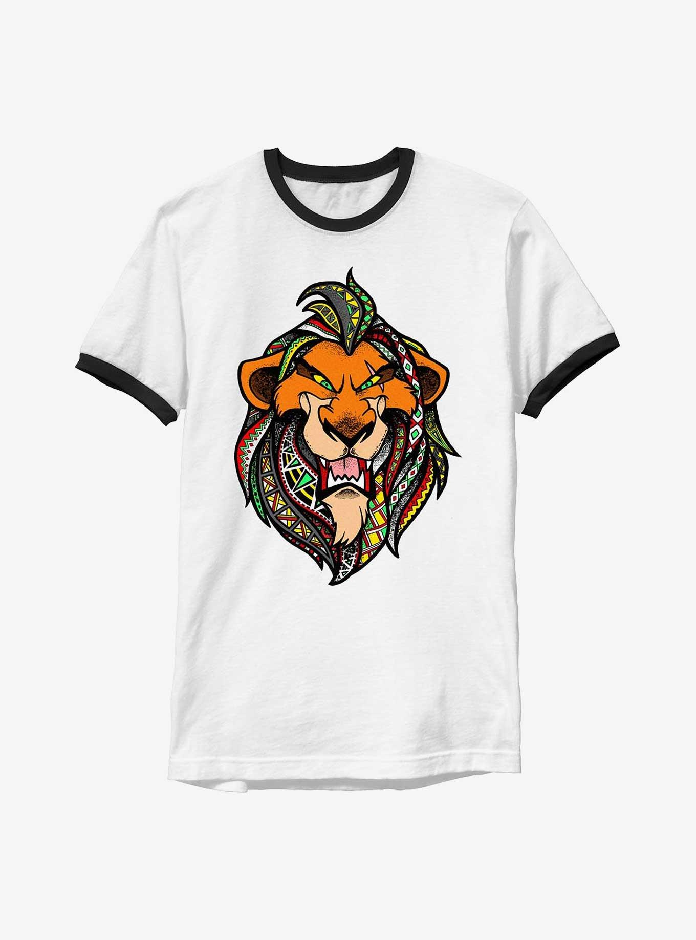 Disney The Lion King Scar In Pattern Ringer T-Shirt, WHTBLK, hi-res