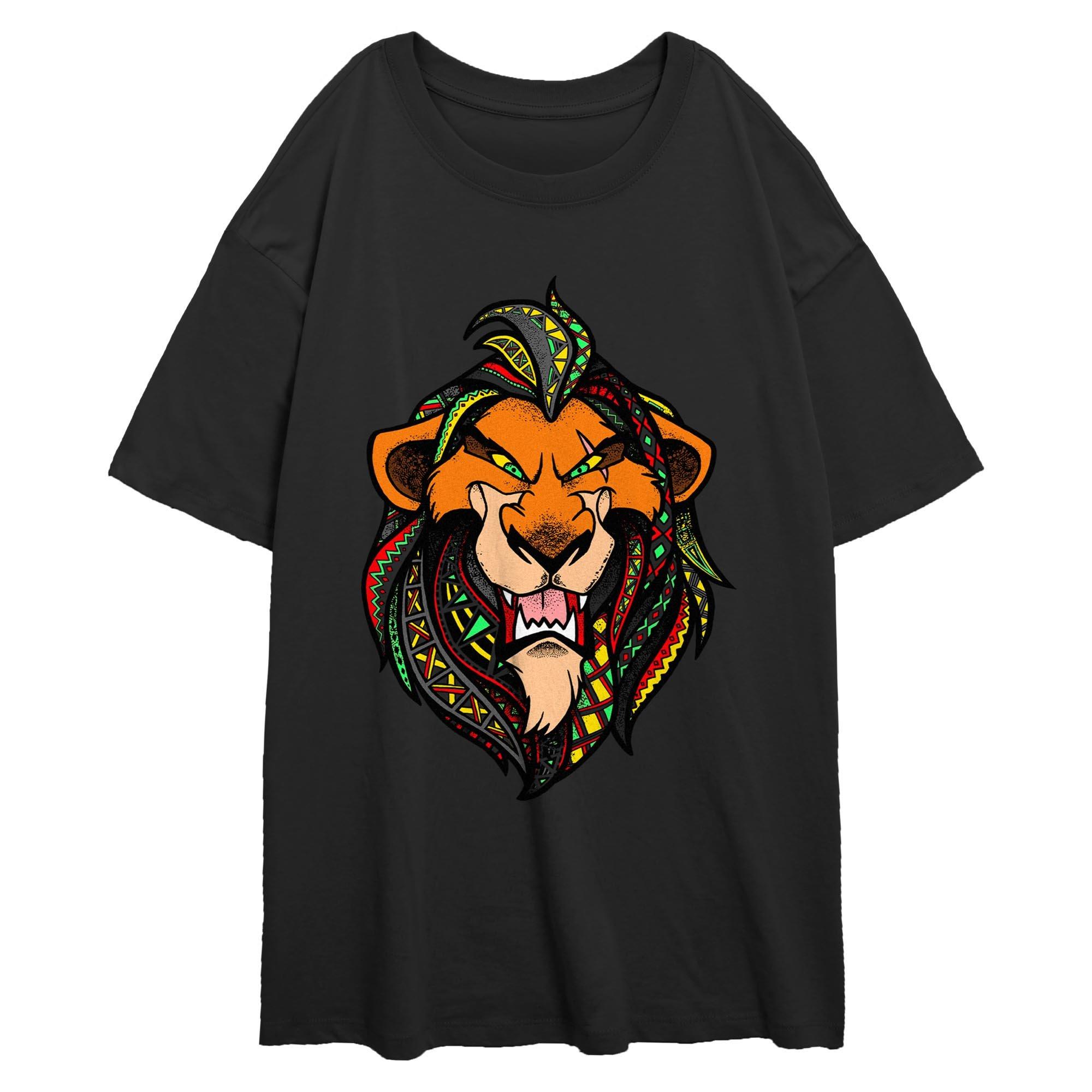 Disney The Lion King Scar Pattern Face Womens Oversized T-Shirt, BLACK, hi-res