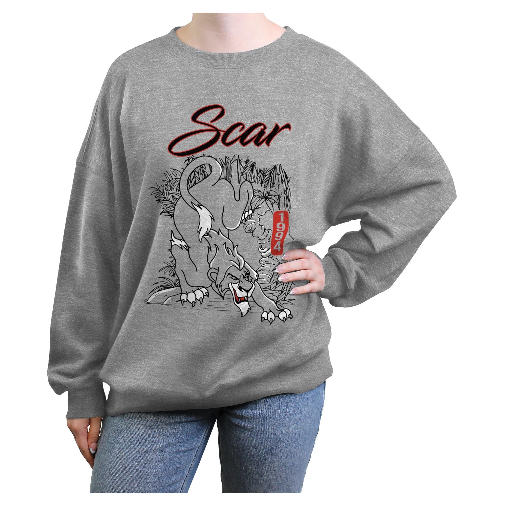 Disney The Lion King Scar 1994 Retro Womens Oversized Sweatshirt, HEATHER GR, hi-res