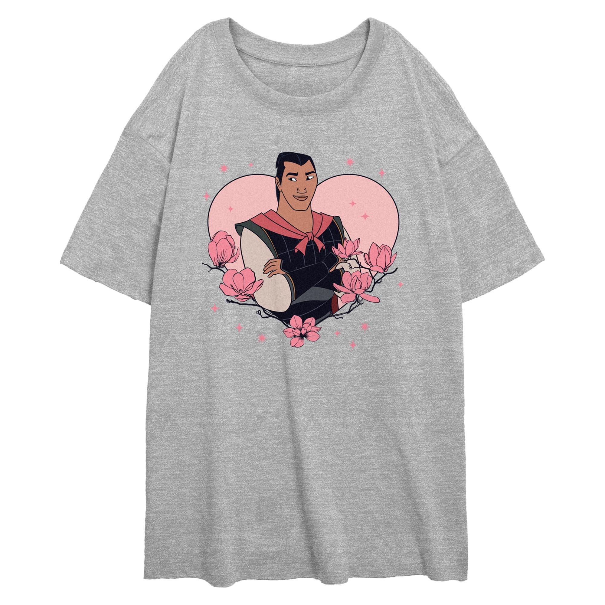 Disney Princess Li Shang Heart Womens Oversized T-Shirt, ATH HTR, hi-res