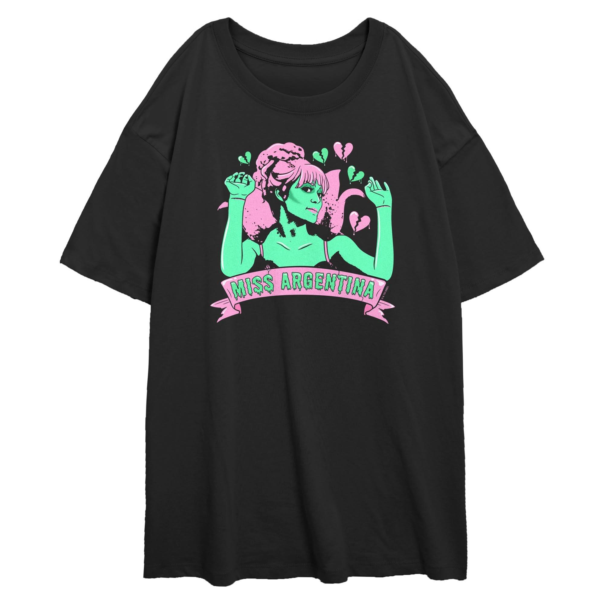 Beetlejuice Miss Argentina Hearts Womens Oversized T-Shirt, BLACK, hi-res