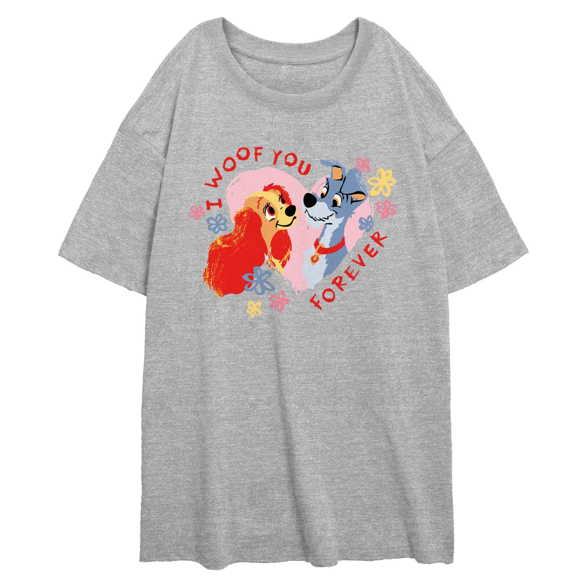 Disney Lady And The Tramp I Woof You Forever Womens Oversized T-Shirt, ATH HTR, hi-res