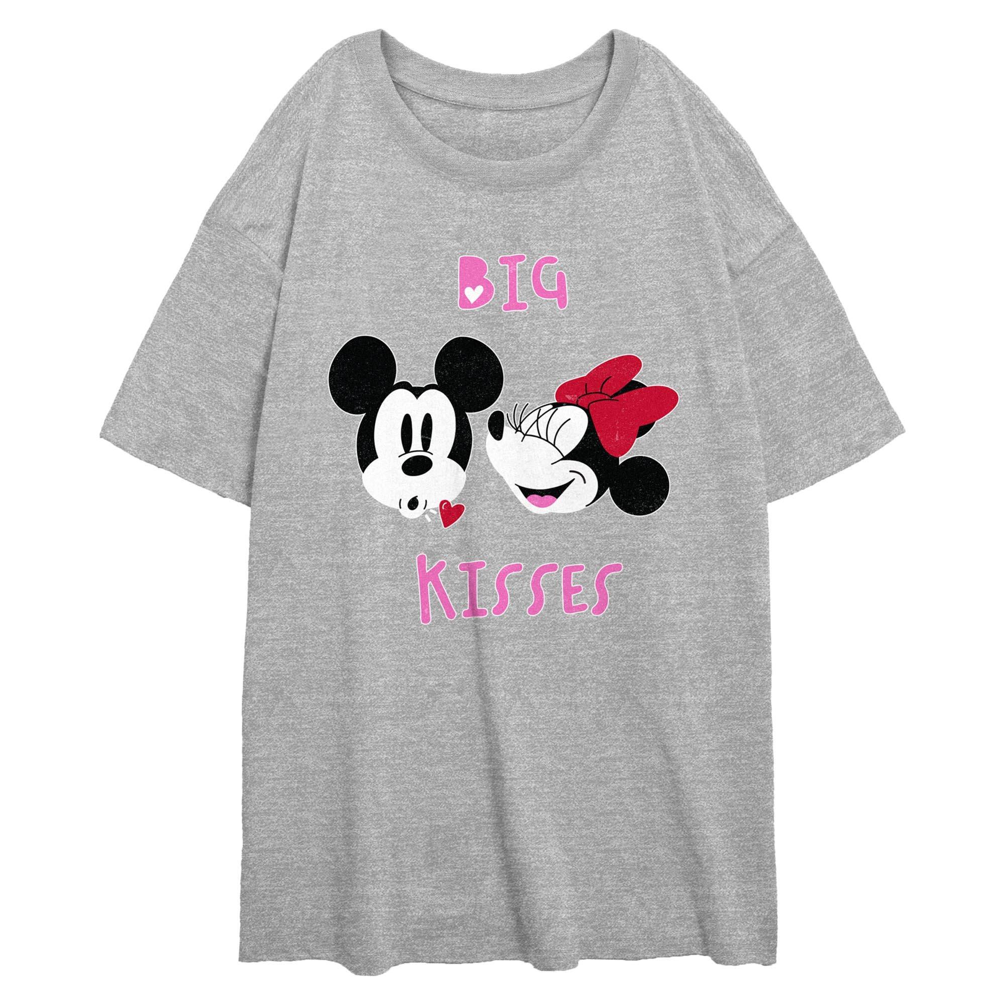 Disney Mickey Mouse and Minnie Mouse Big Kisses Womens Oversized T-Shirt, ATH HTR, hi-res
