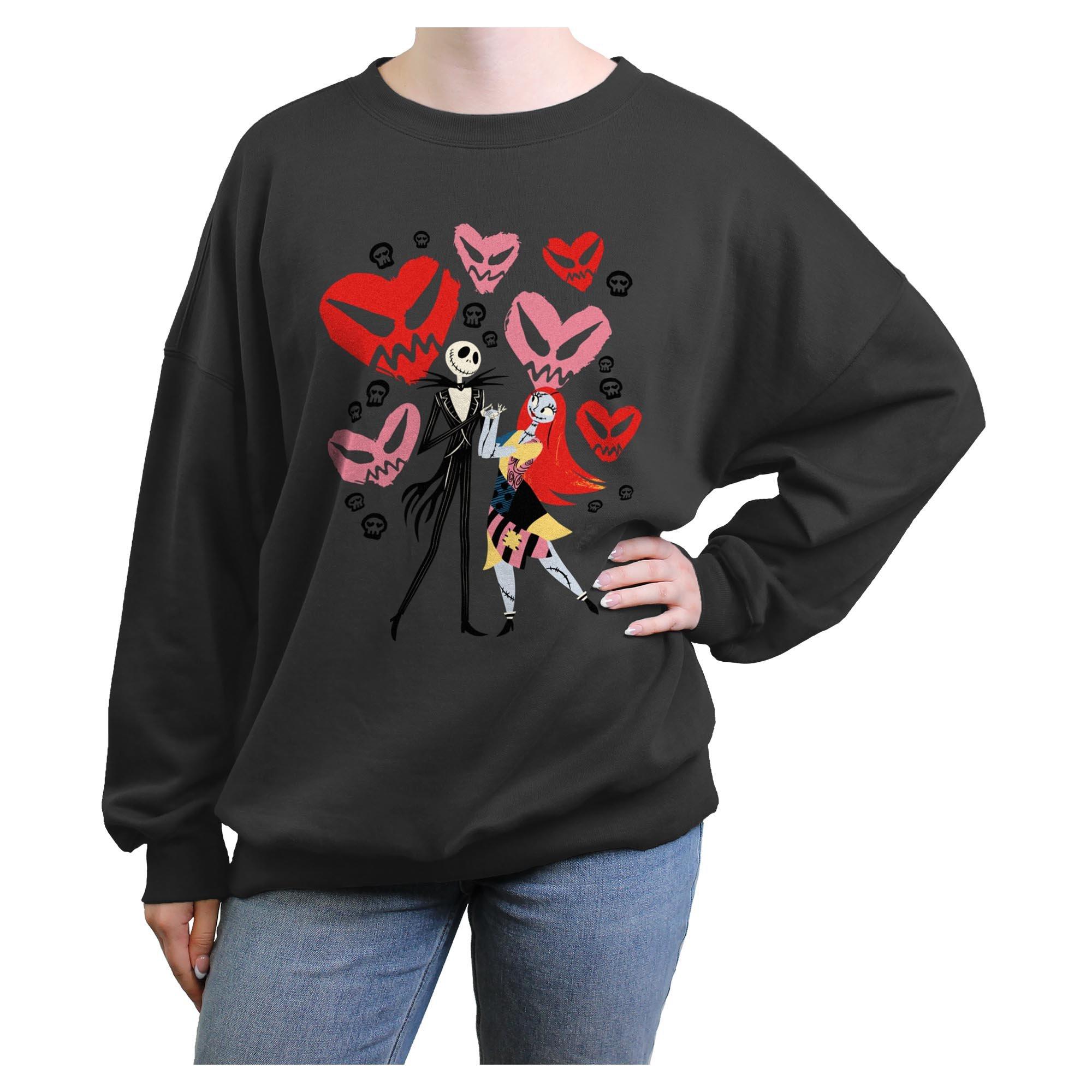 Disney The Nightmare Before Christmas Jack and Sally Doodle Hearts Womens Oversized Sweatshirt, , hi-res