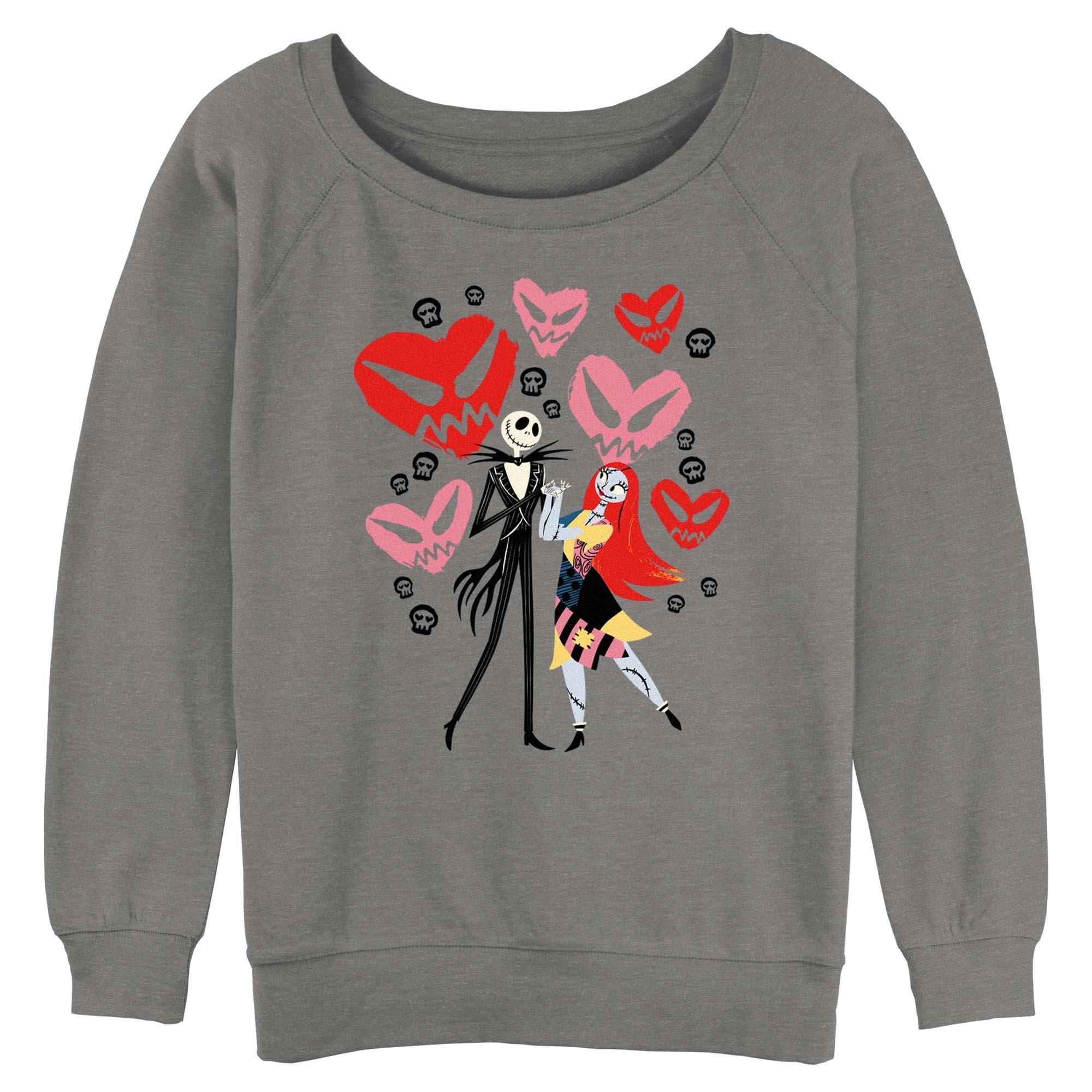 Disney The Nightmare Before Christmas Jack and Sally Doodle Hearts Womens Slouchy Sweatshirt, , hi-res