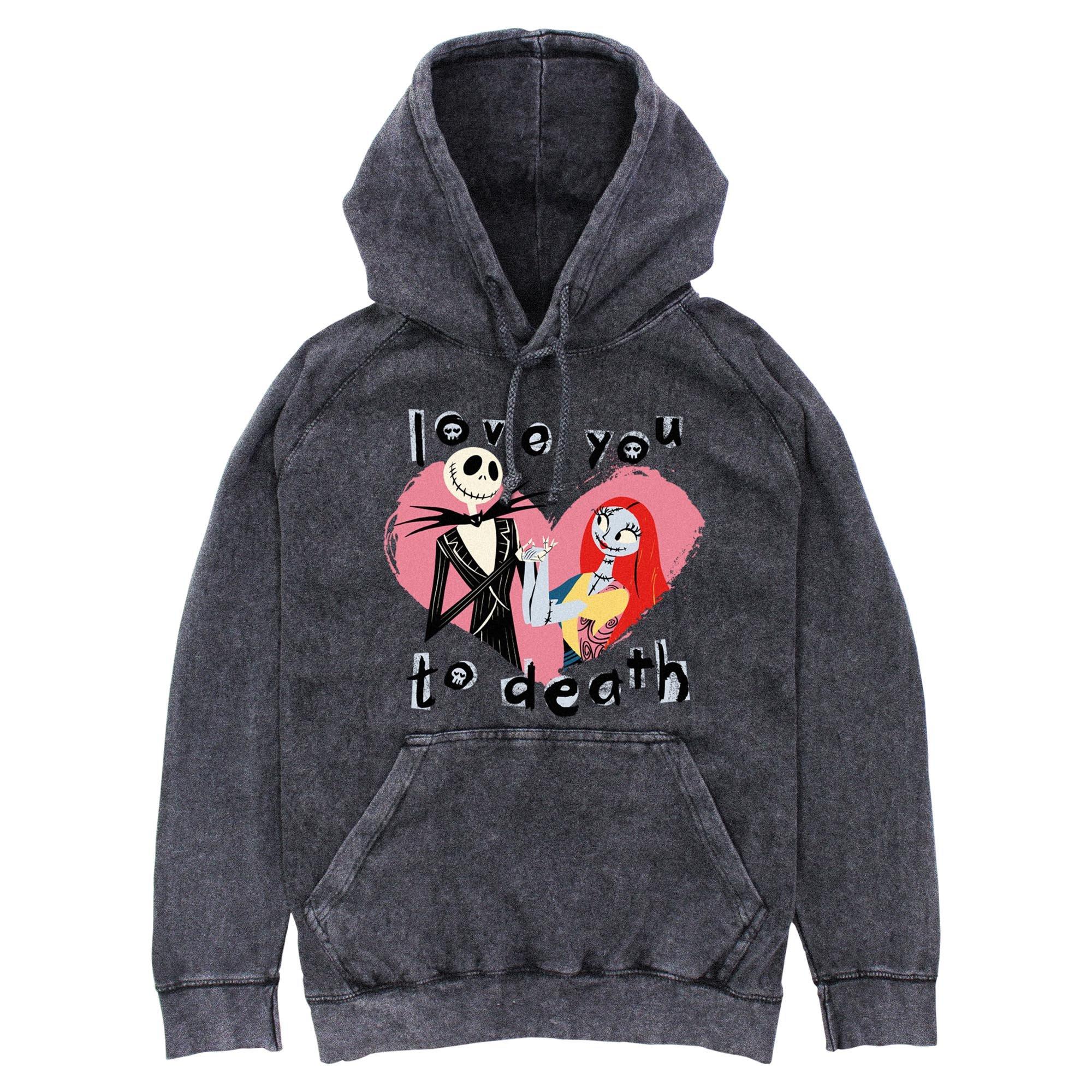 Disney The Nightmare Before Christmas Love You To Death Mineral Wash Hoodie, BLACK, hi-res