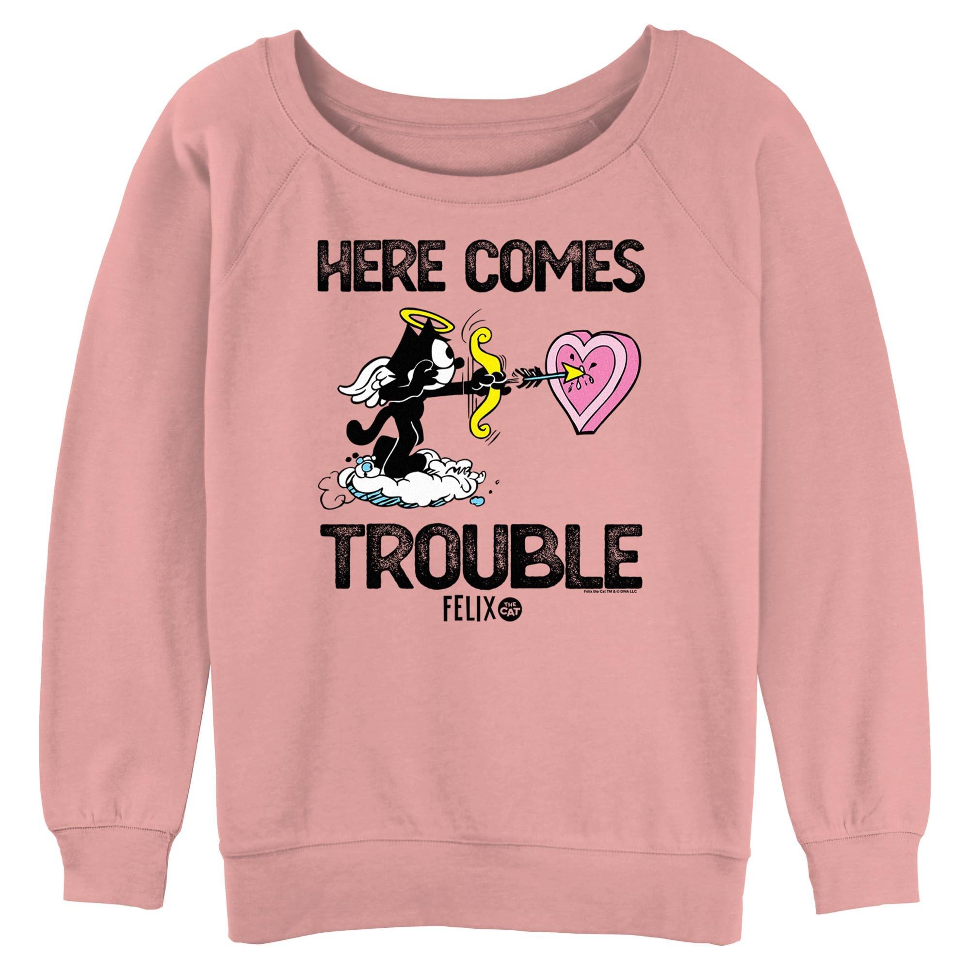 Felix The Cat Here Comes Trouble Womens Slouchy Sweatshirt, DESERTPNK, hi-res