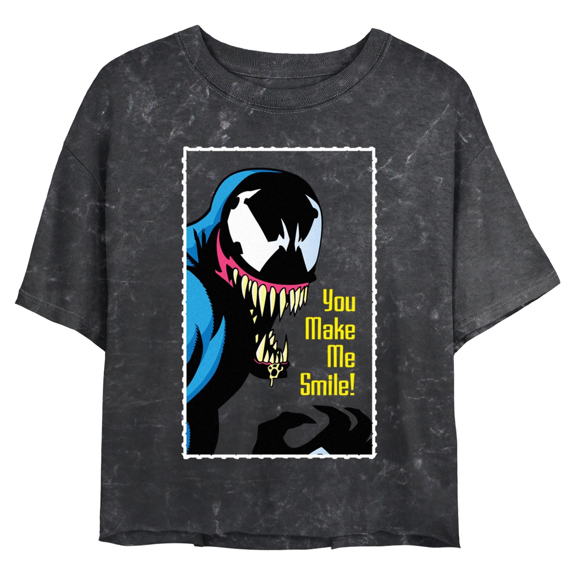 Marvel Venom You Make Me Smile Mineral Wash Womens Crop T-Shirt, BLACK, hi-res