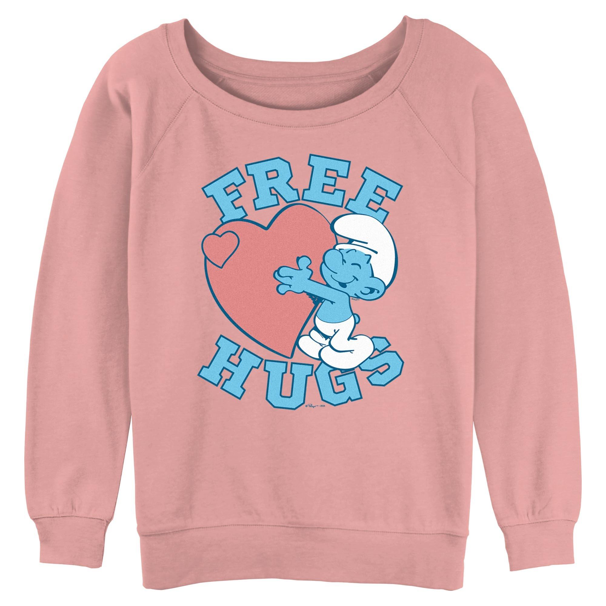 The Smurfs Free Hugs Womens Slouchy Sweatshirt, DESERTPNK, hi-res
