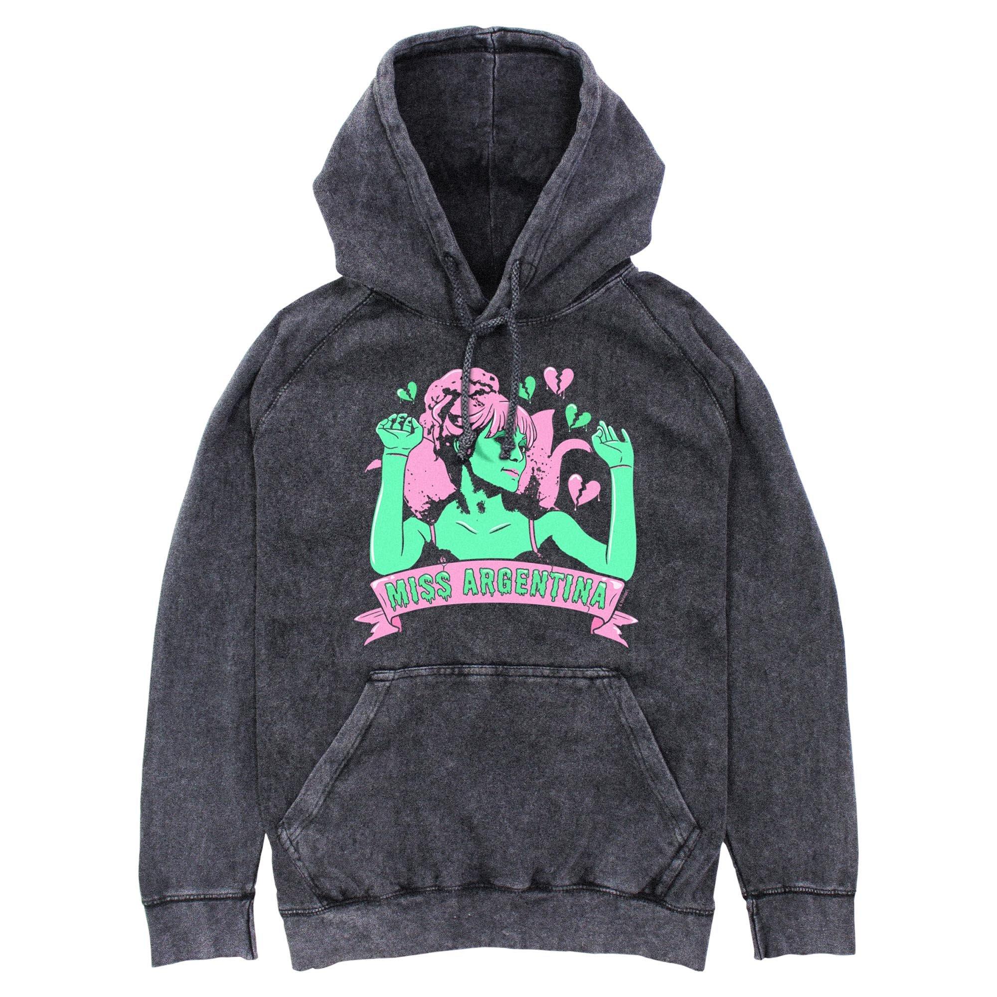 Beetlejuice Miss Argentina Hearts Mineral Wash Hoodie, BLACK, hi-res