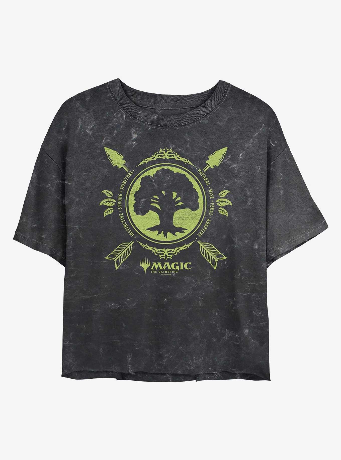 Magic: The Gathering Forest Mana Girls Mineral Wash Crop T-Shirt, BLACK, hi-res