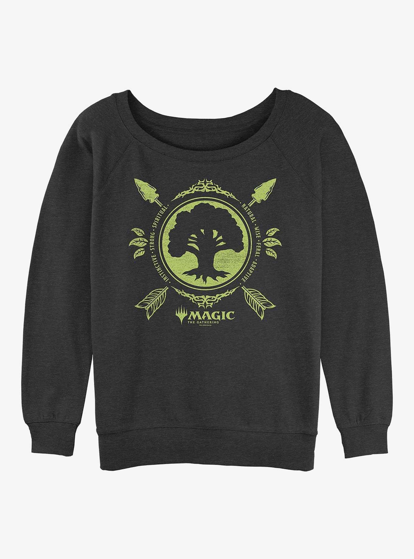 Magic: The Gathering Forest Mana Girls Slouchy Sweatshirt, CHAR HTR, hi-res