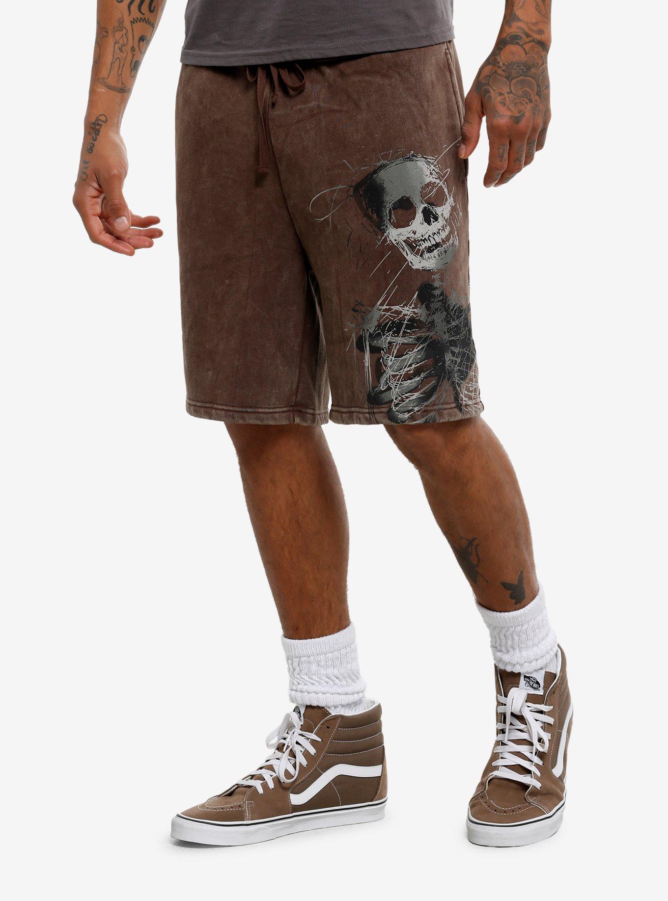 Skeleton Sketch Brown Wash Lounge Shorts, , hi-res