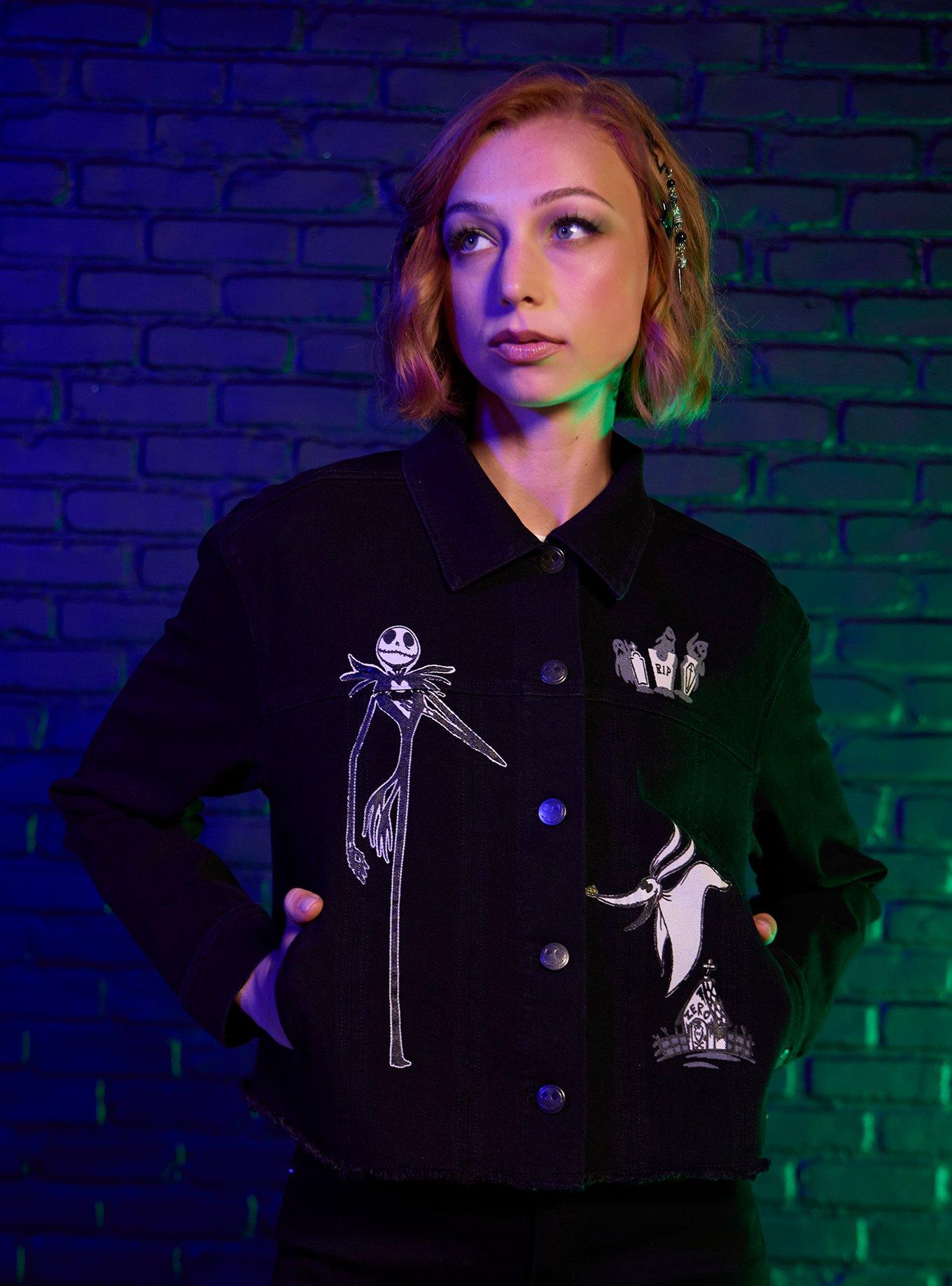 Her Universe The Nightmare Before Christmas Jack Skellington Girls Crop Denim Jacket, , hi-res
