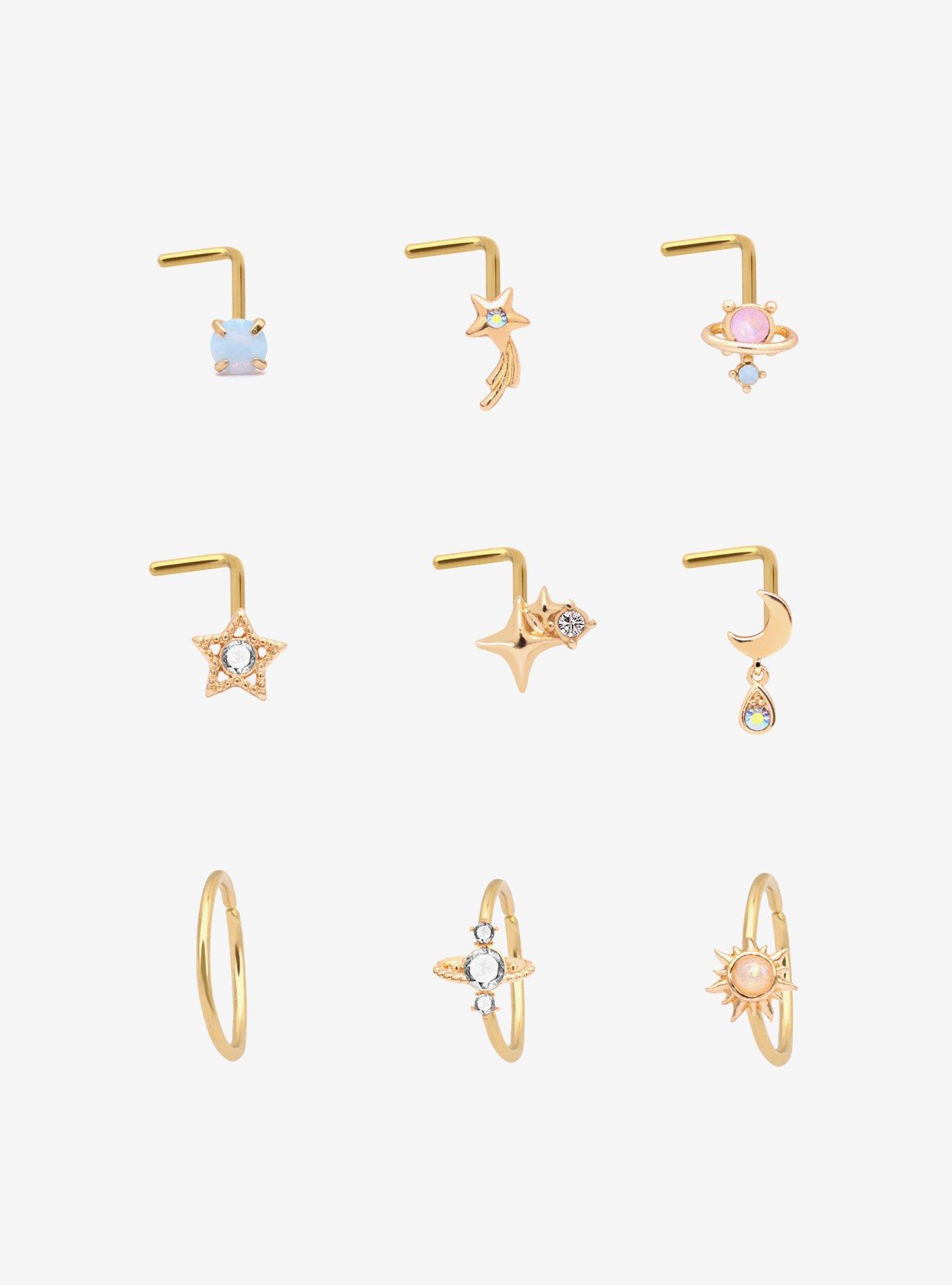 Steel Celestial Opalite Nose Stud & Hoop 9 Pack, , hi-res