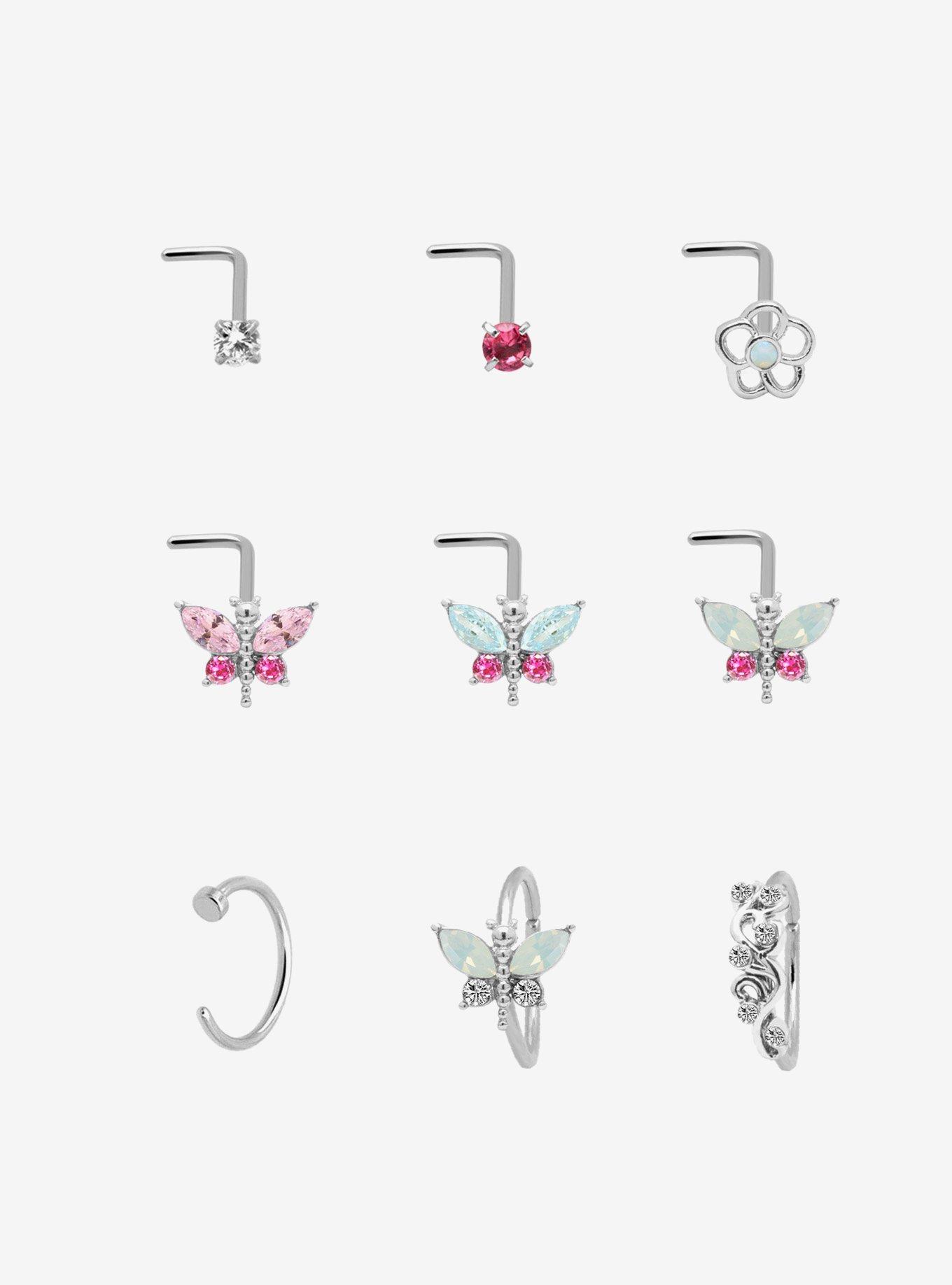 Steel Dragonfly Pearlescent Nose Stud & Hoop 9 Pack, , hi-res