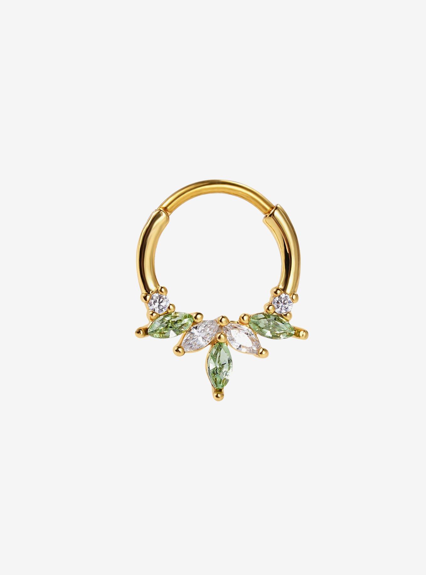 Steel Gold & Green Bling Hinged Clicker, , hi-res