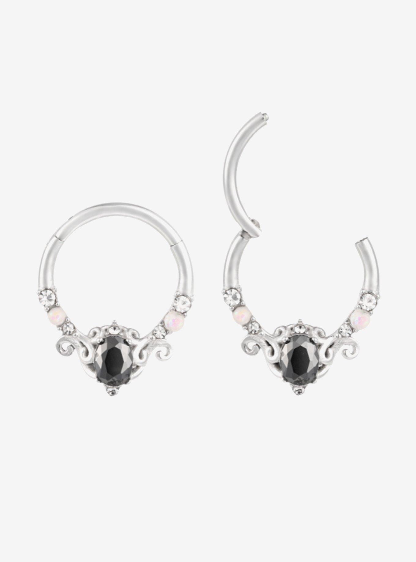 Steel Black Gem Filigree Hinged Clicker, , hi-res