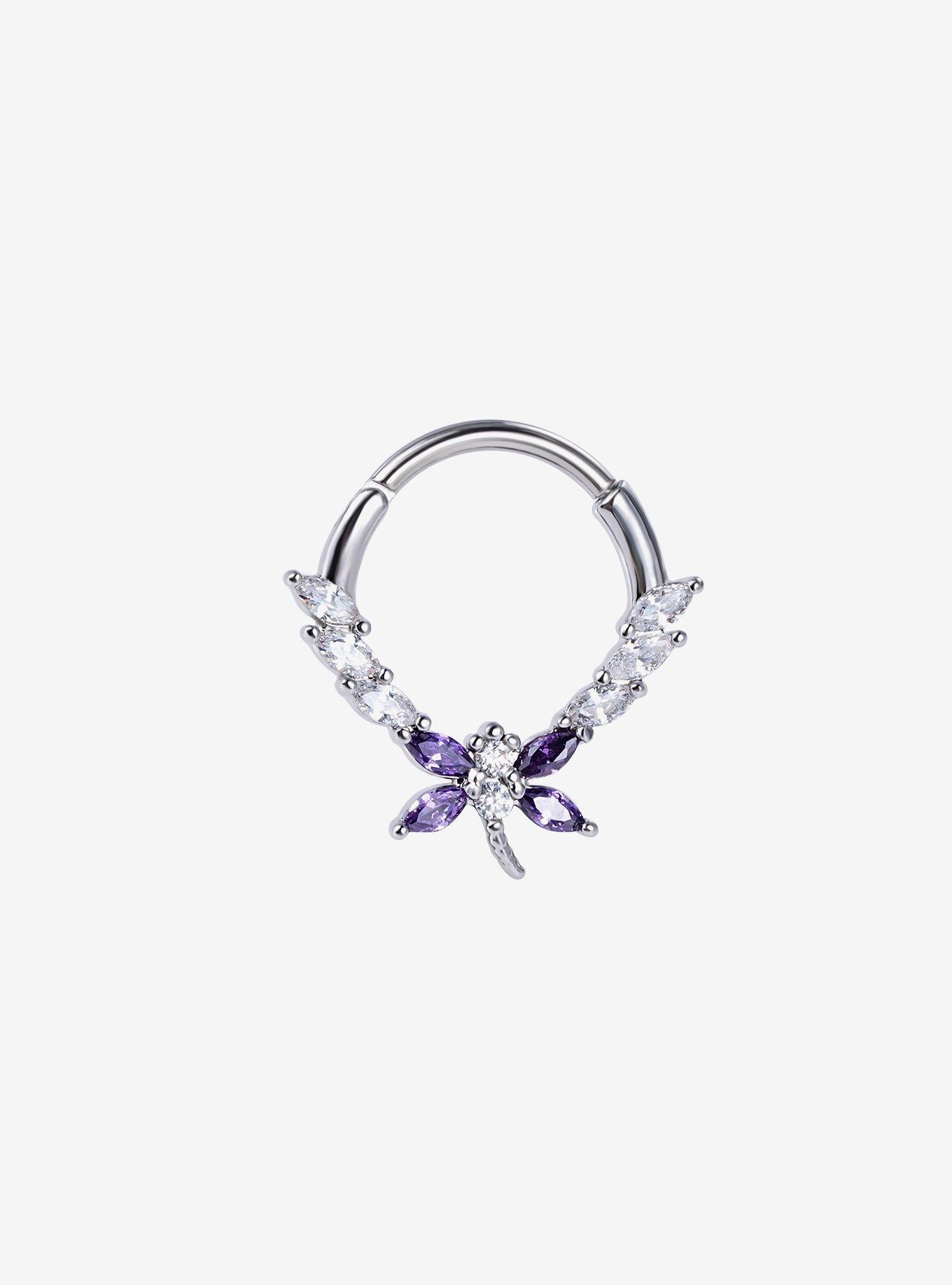 Steel Purple Bling Dragonfly Hinged Clicker, , hi-res