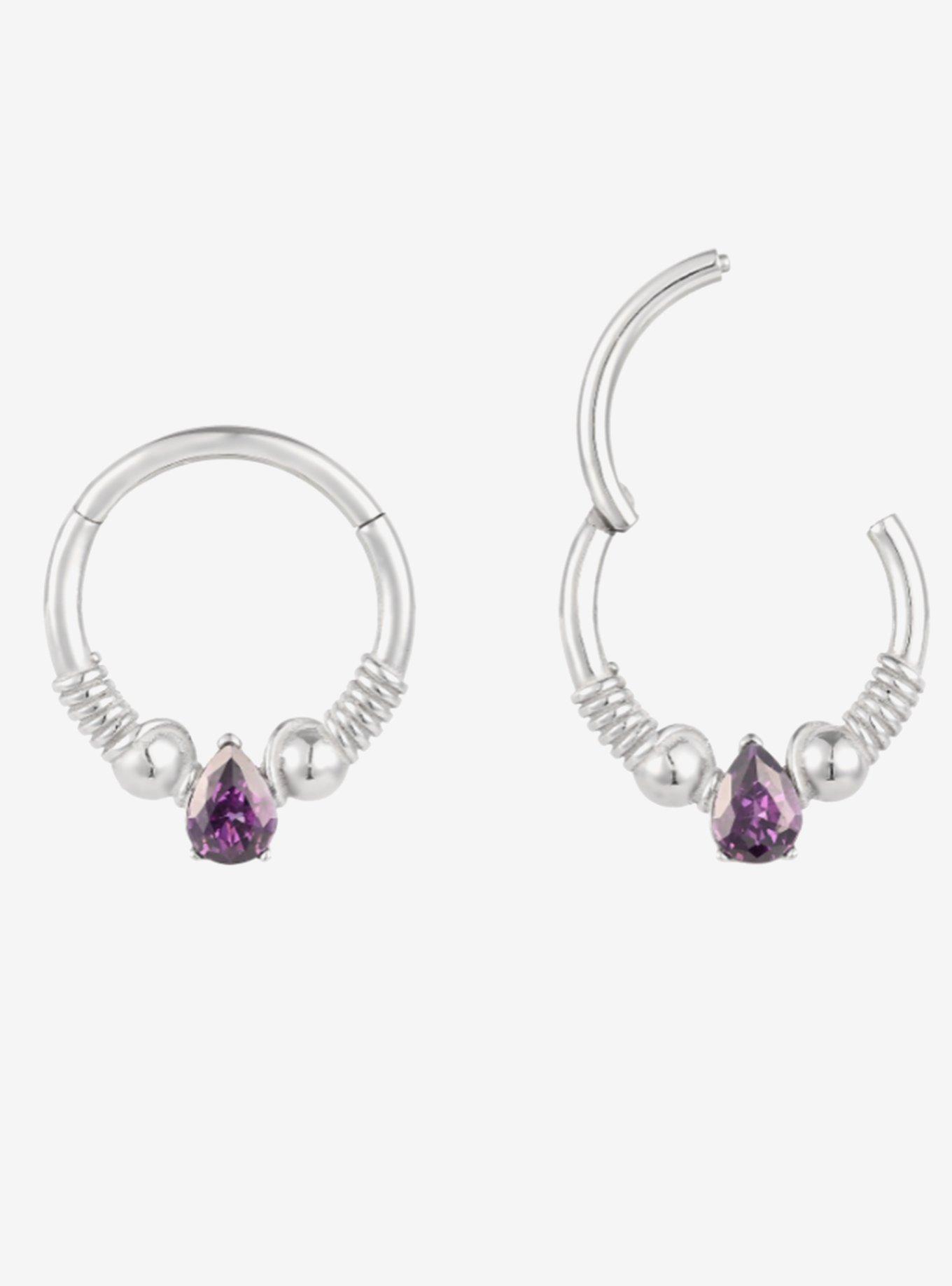Steel Pearl & Purple Gem Hinged Clicker, , hi-res