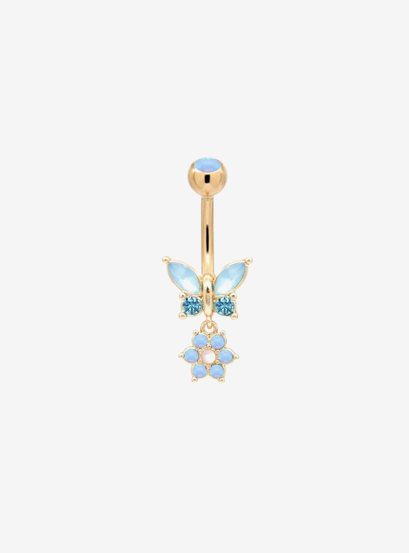 14G Steel Blue Butterfly Navel Barbell, , hi-res