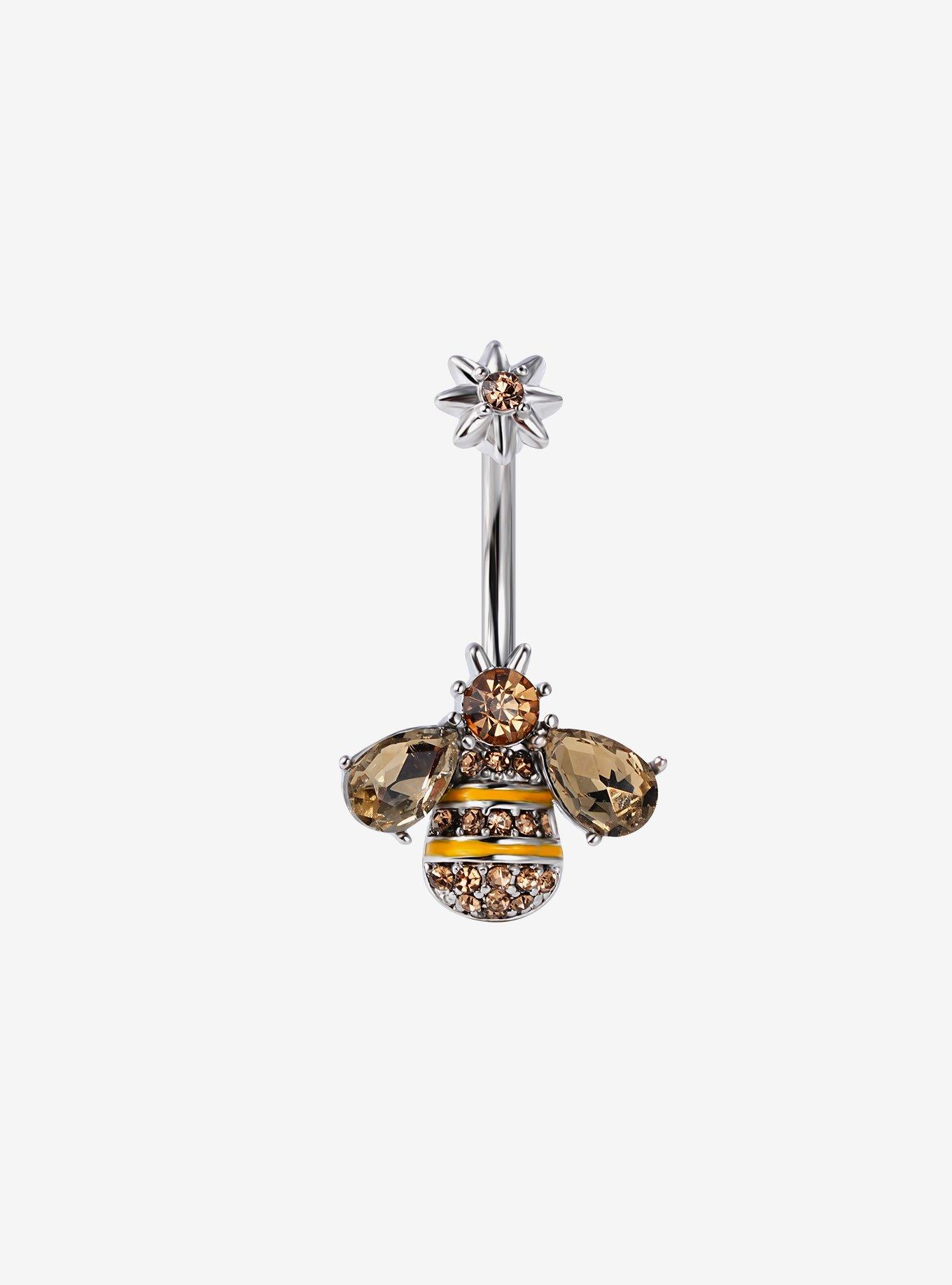 Steel Bling Bee Navel Barbell, , hi-res